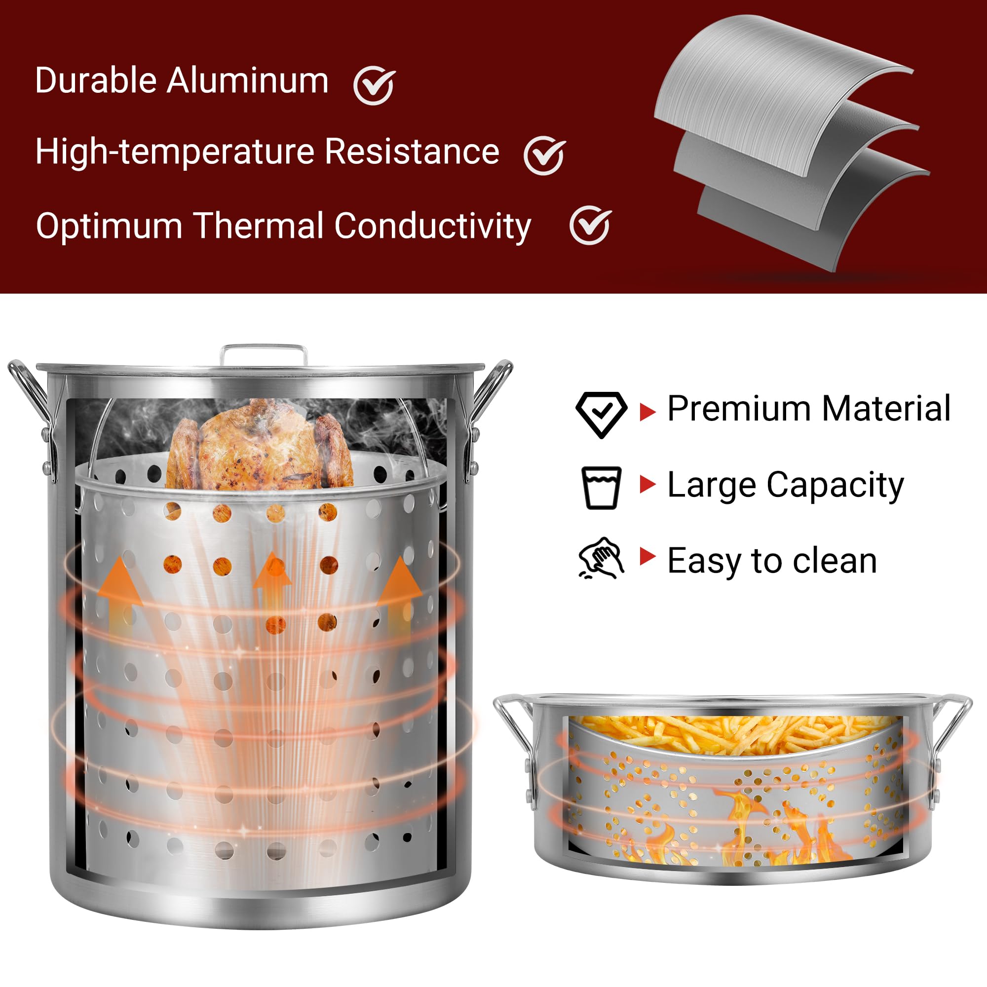 Outdoor Propane Fryer Pot Set - 10QT & 30QT Combo in Silver - Perfect for Camping, Backyard BBQs, and Tailgating Parties