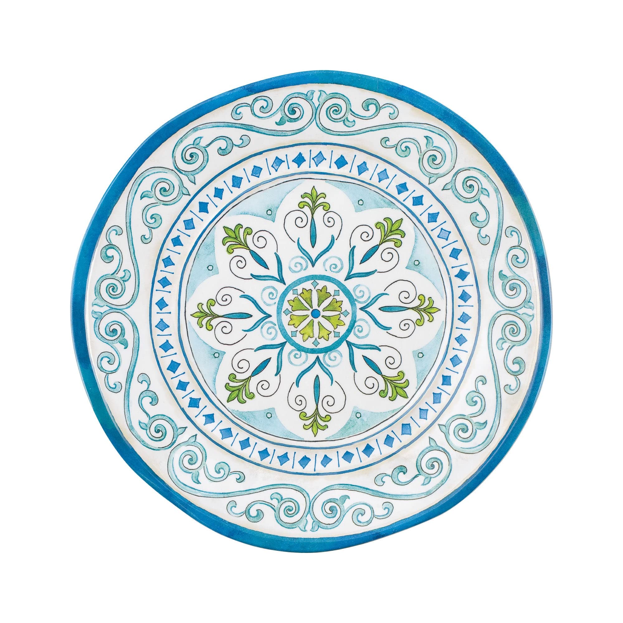 UPware 12-Piece Medallion Floral Melamine Dinnerware Set - Durable Outdoor Dishes, Plates & Bowls for 4 - Shatterproof Blue Tableware - Perfect for Picnics, Camping & Outdoor Dining
