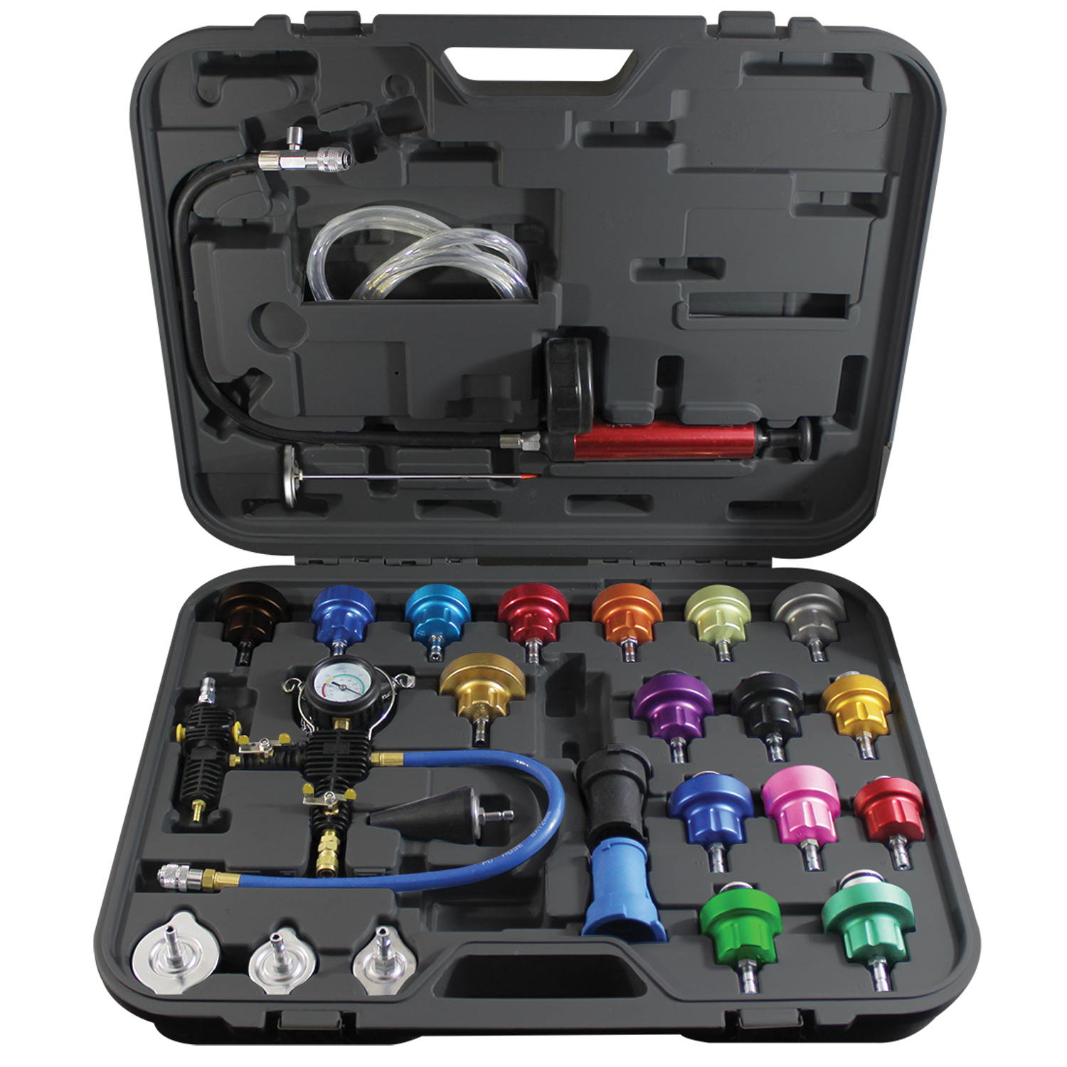 Mastercool 43301 A 27-Piece Master Radiator Pressure Test Kit - Professional Automotive Cooling System Diagnostic Tool for Leak Detection & Repair (Ideal for Mechanics, DIY Enthusiasts & Auto Shops)