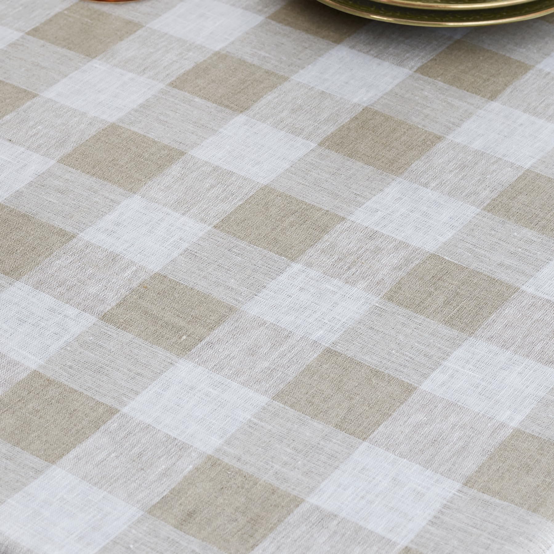 Solino Home 100% Pure Linen Buffalo Check Tablecloth 60x90 Inches - Natural & White Plaid Rectangle Table Cover for Dining Room, Kitchen, Party - Washable Checkered Table Linen for Spring, Easter, Mother's Day, Thanksgiving & Holiday Decor