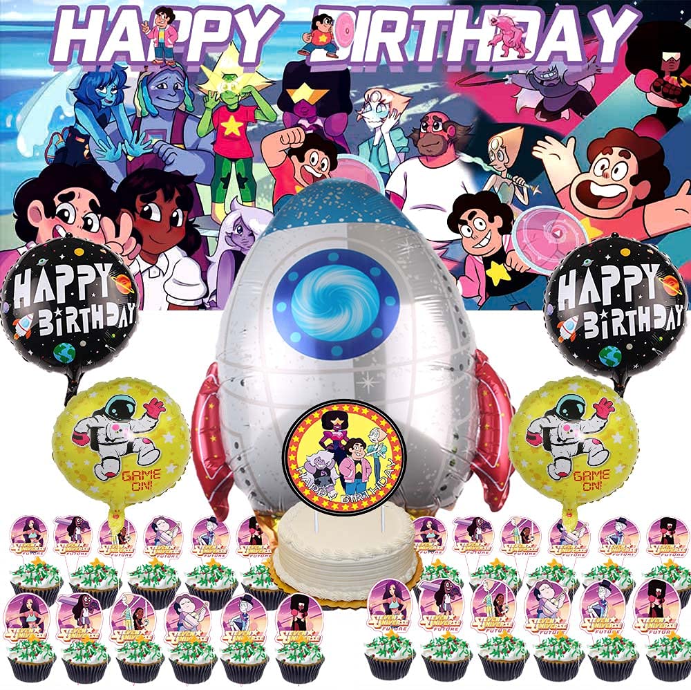 Steven Universe Party Supplies Set - Birthday Cake Topper, Banner, Backdrop & Balloons for Boys - Perfect for Birthday Parties, Themed Events & Kids Room Decorations