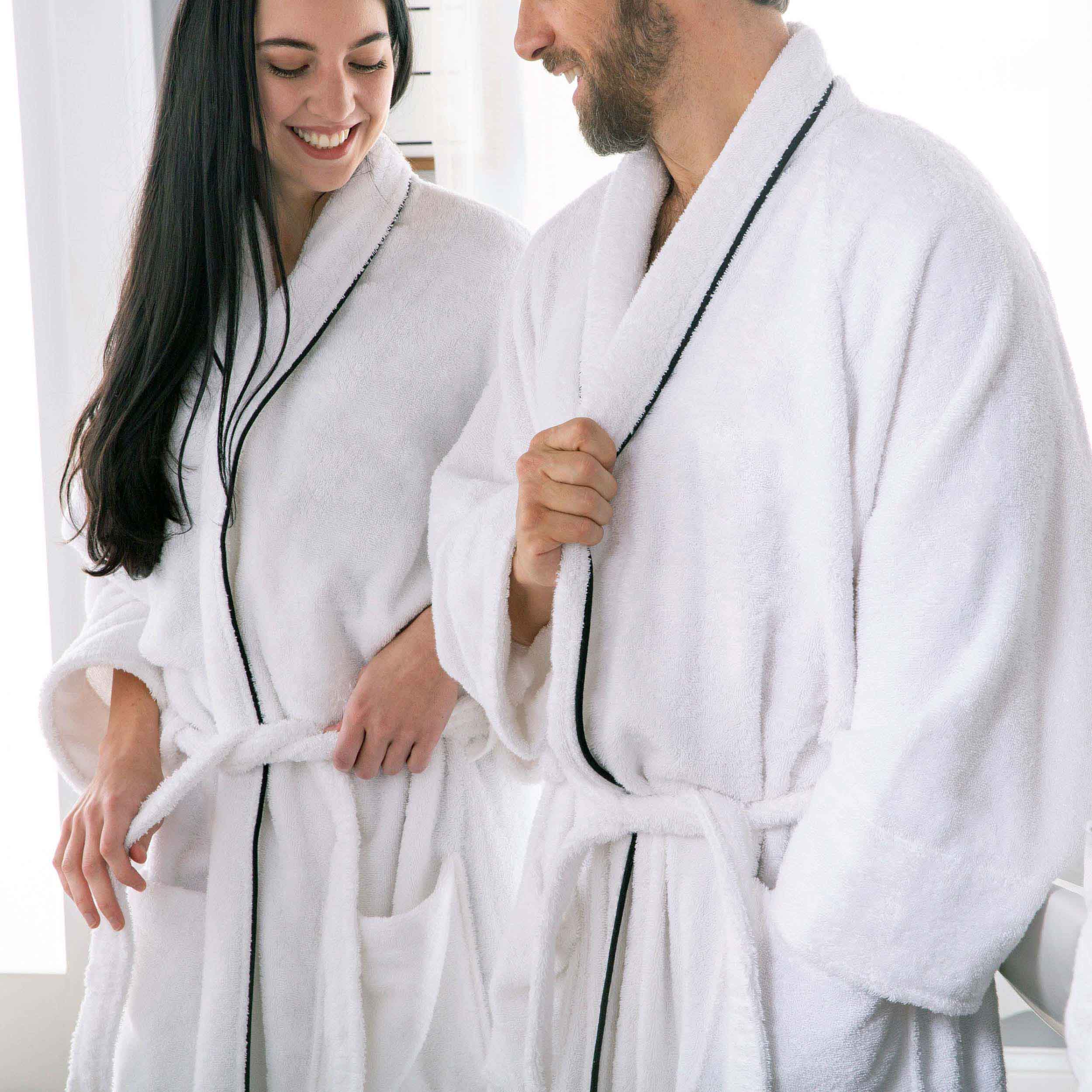 Premium Cotton Unisex Bathrobe for Adults - Soft, Fluffy & Highly Absorbent - White Embroidered Spa Robe for Relaxation, Hotels & Home Comfort