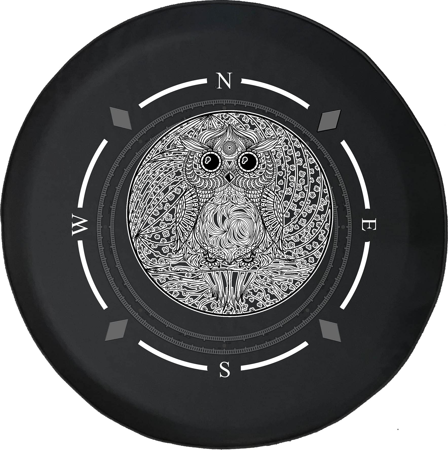 American Unlimited Spare Tire Cover with Compass Owl Mandala Boho Design - Universal Fit for SUV, Trailer, RV & Most Vehicles | Waterproof & Durable Wheel Accessory for Outdoor Adventures & Road Trips