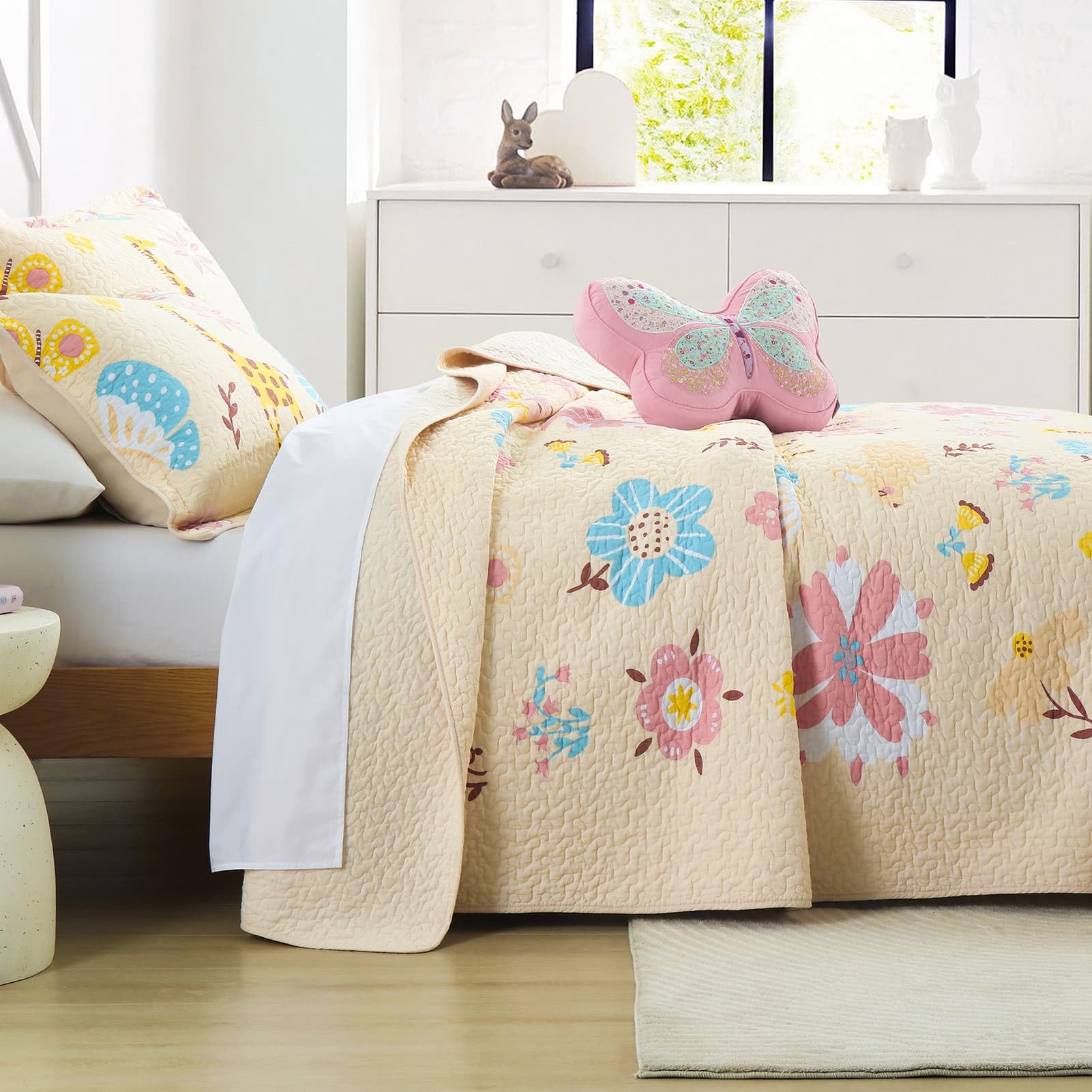 DDUOXIN 3-Piece 100% Cotton Reversible Queen Quilt Set - Lightweight Yellow Bedding with 1 Quilt & 2 Shams for Kids | Soft & Breathable for All Seasons | Perfect for Bedrooms, Guest Rooms & Dorm Decor