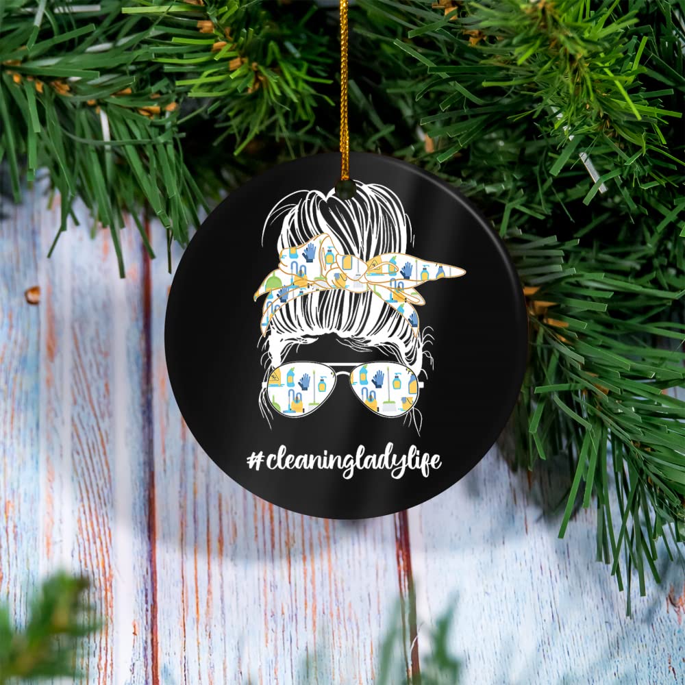Ceramic Christmas Tree Ornament - Unique Cleaning Lady Gift for Housekeepers - Holiday Home Decor for Christmas Tree, Mantel & Festive Displays