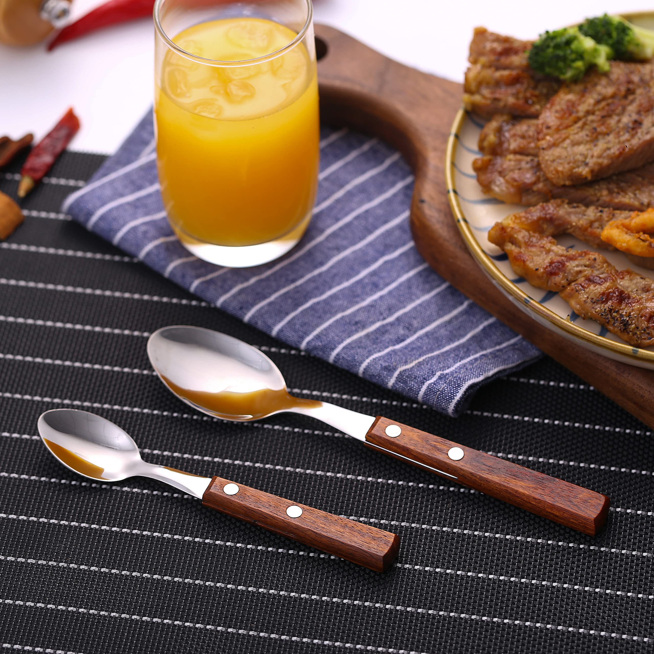 Premium 8-Piece Wooden Handle Flatware Set - 2 Sets of 18/8 Stainless Steel Cutlery with Forks, Spoons & Dinner Knives | Elegant Silverware for Dining, Kitchen & Gift Giving | Durable Wooden Utensils for Restaurants, Home & Outdoor Use