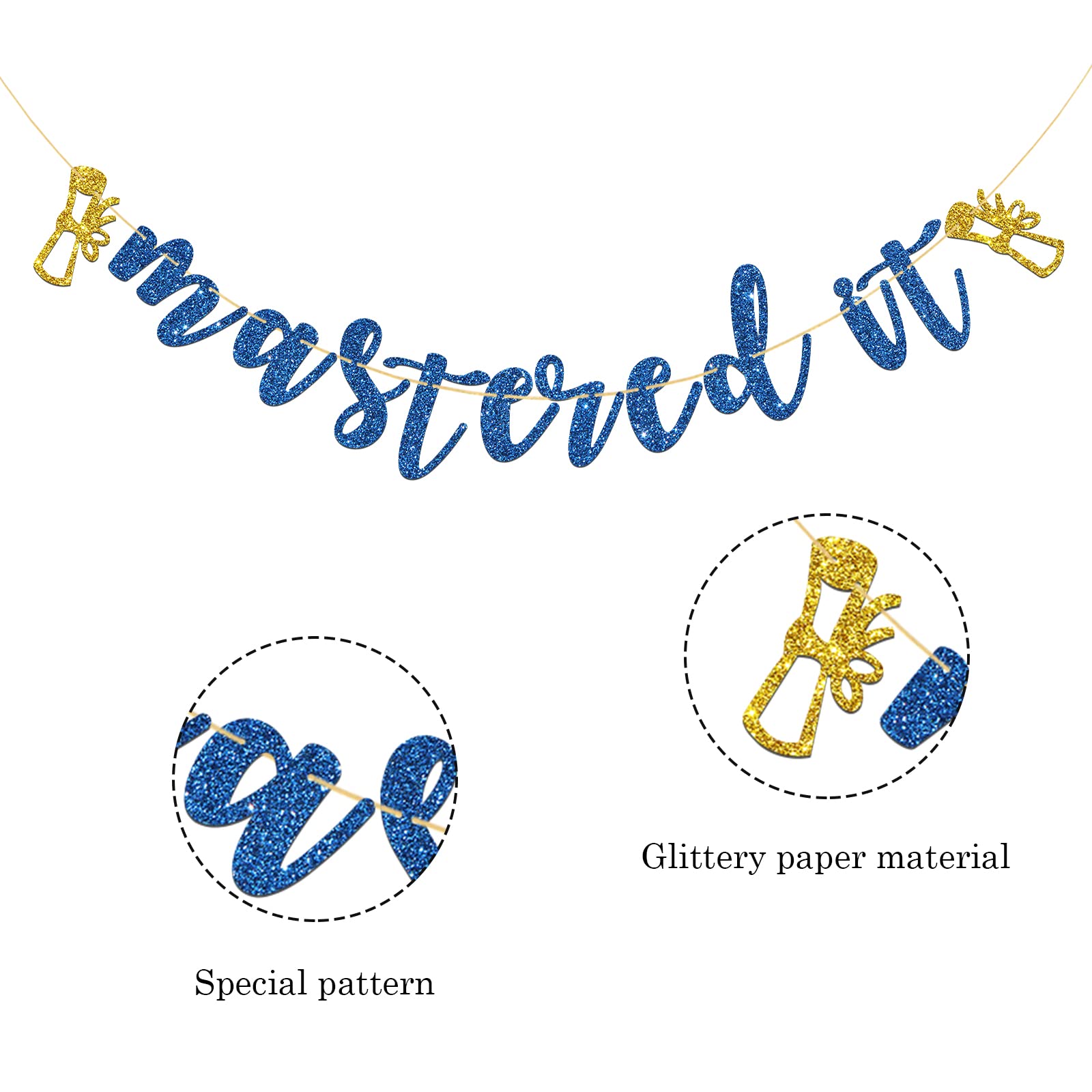 Mastered It Graduation Banner - Blue Glitter High School Graduation Party Decorations - Perfect for Graduation Celebrations, School Parties & Achievement Decor