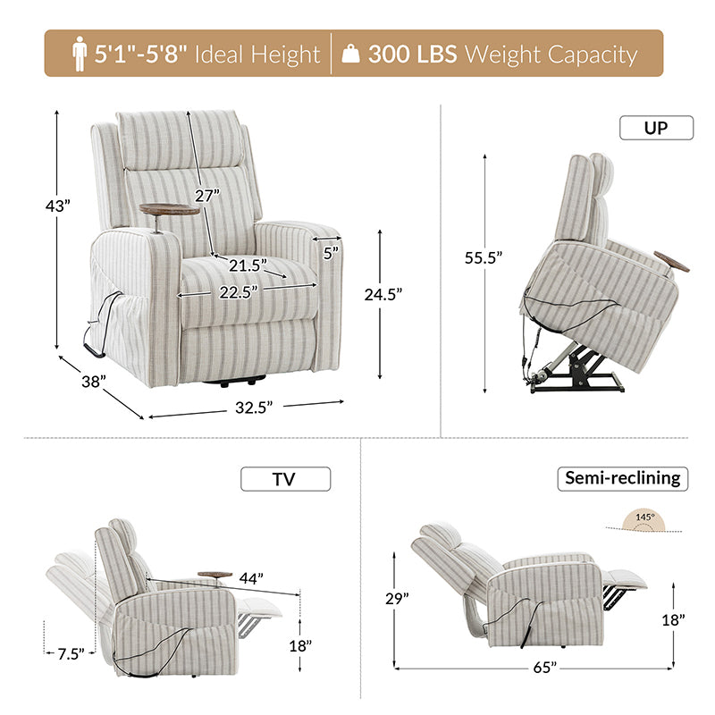 Vernon Farmhouse Charm Power Recliner - Comfortable Electric Lift Chair for Living Room, Bedroom & Home Theater (Brown Faux Leather)