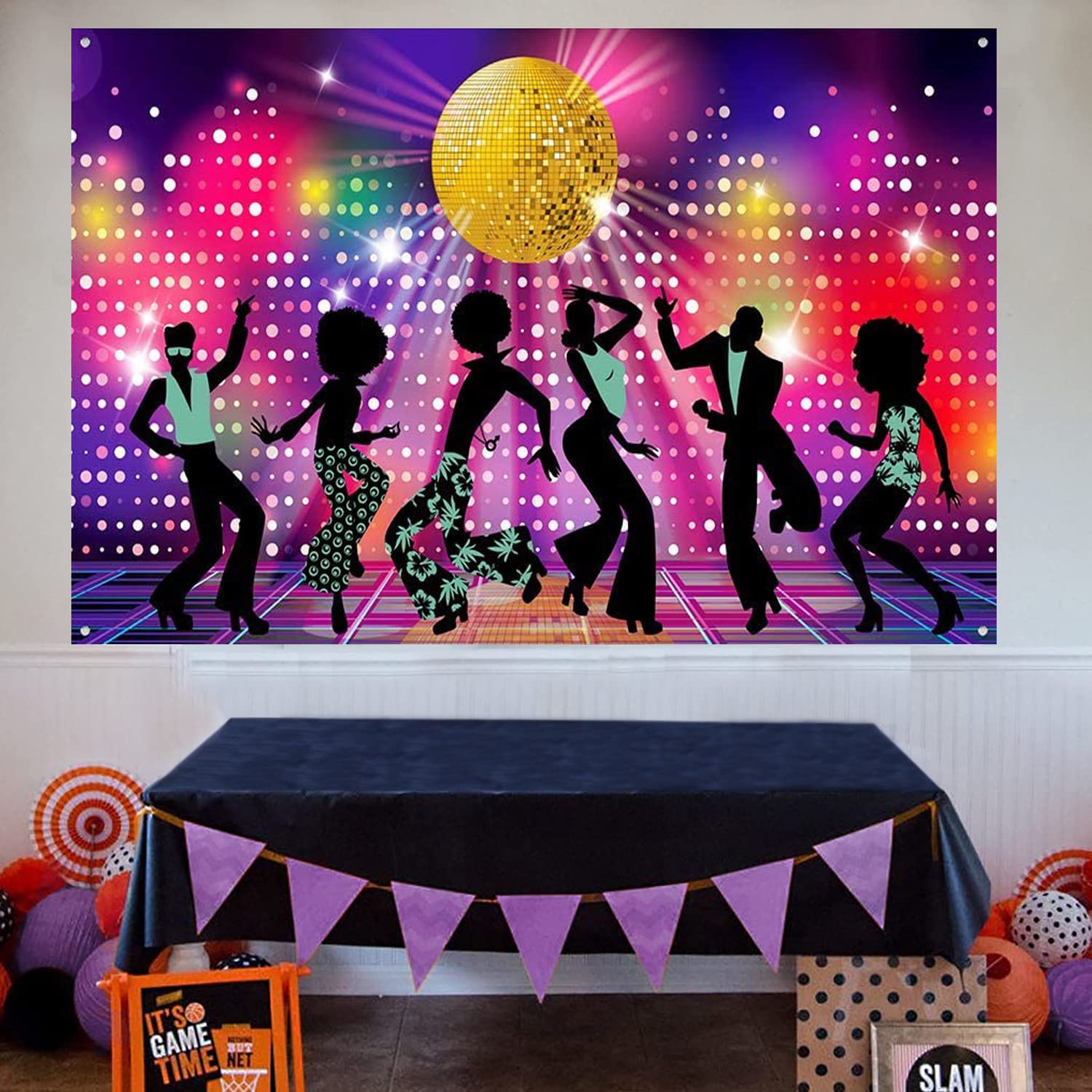 70s 80s 90s Disco Party Decorations - Large Fabric Disco Fever Dancers Backdrop for Birthday, Dance Party & Photo Booth Background - Perfect for Themed Events, Nightclubs & Retro Celebrations