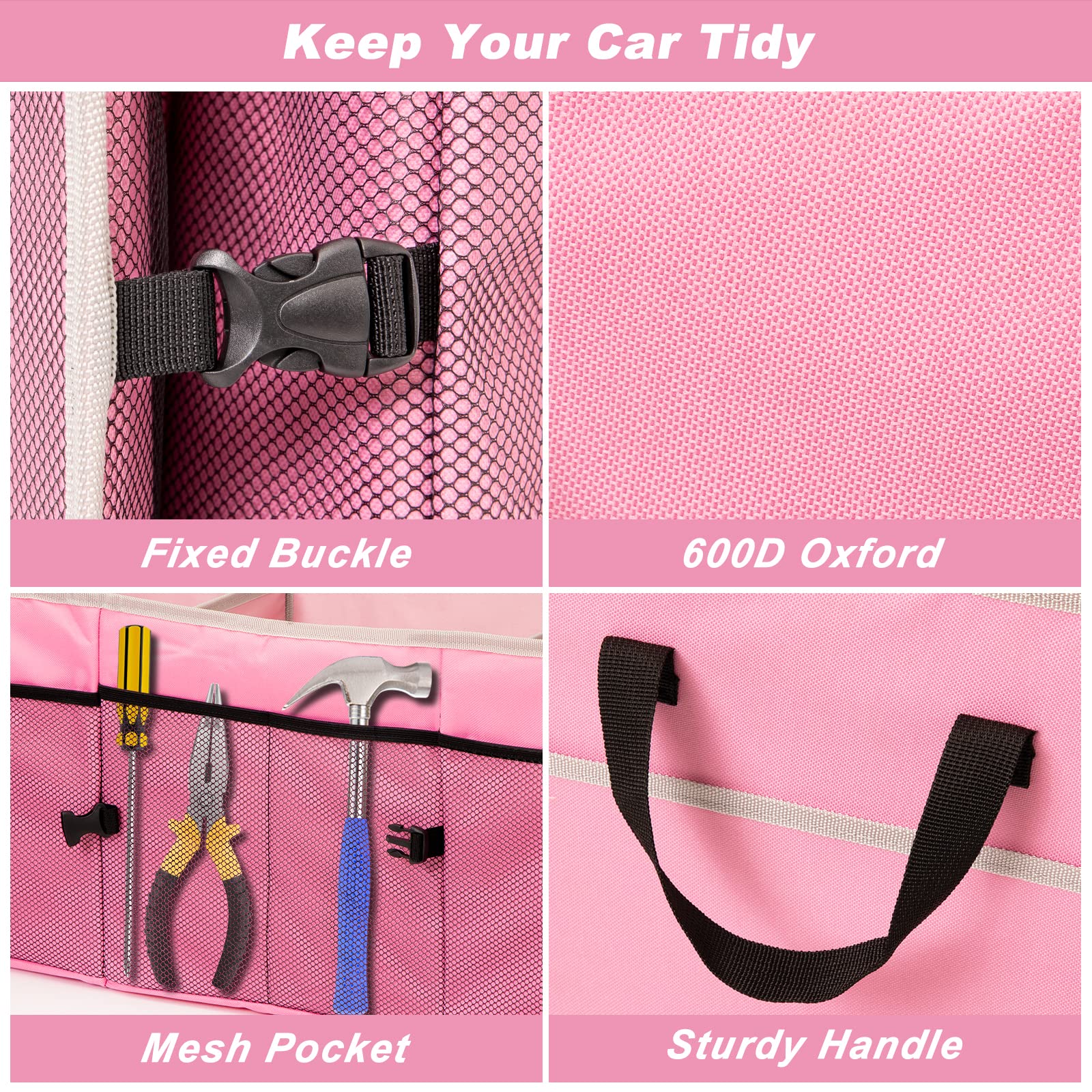 Collapsible 75L Large Capacity Car Trunk Organizer with 2 Compartments - Portable SUV Storage for Travel, Groceries & Sports Gear (Pink)