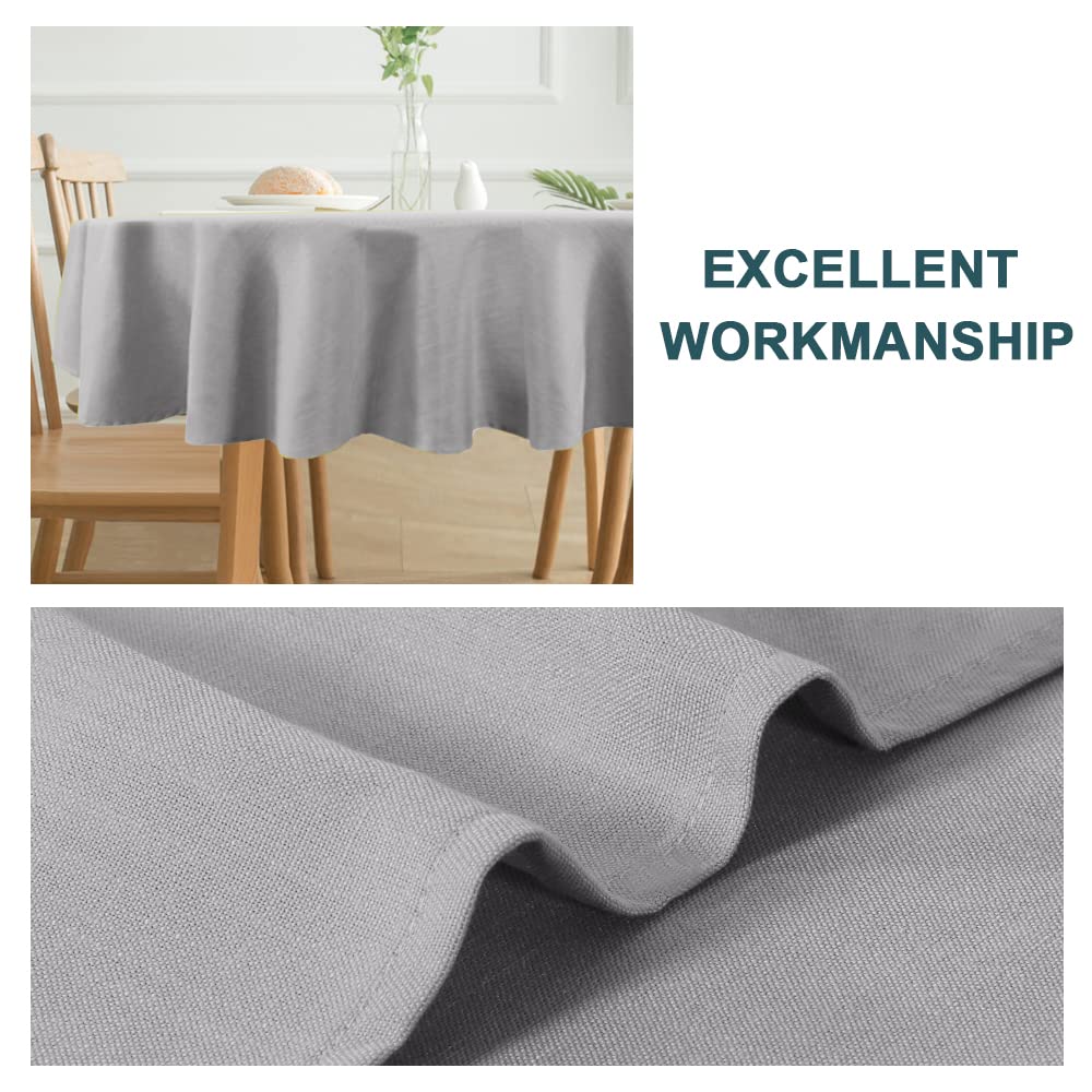 FantasDecor 60 Inch Round Table Cloth - Wrinkle Resistant, Waterproof, Washable Linen Fabric Cover for Kitchen, Dining Room, Outdoor Use, Grey - Perfect for Parties, Picnics, and Everyday Dining