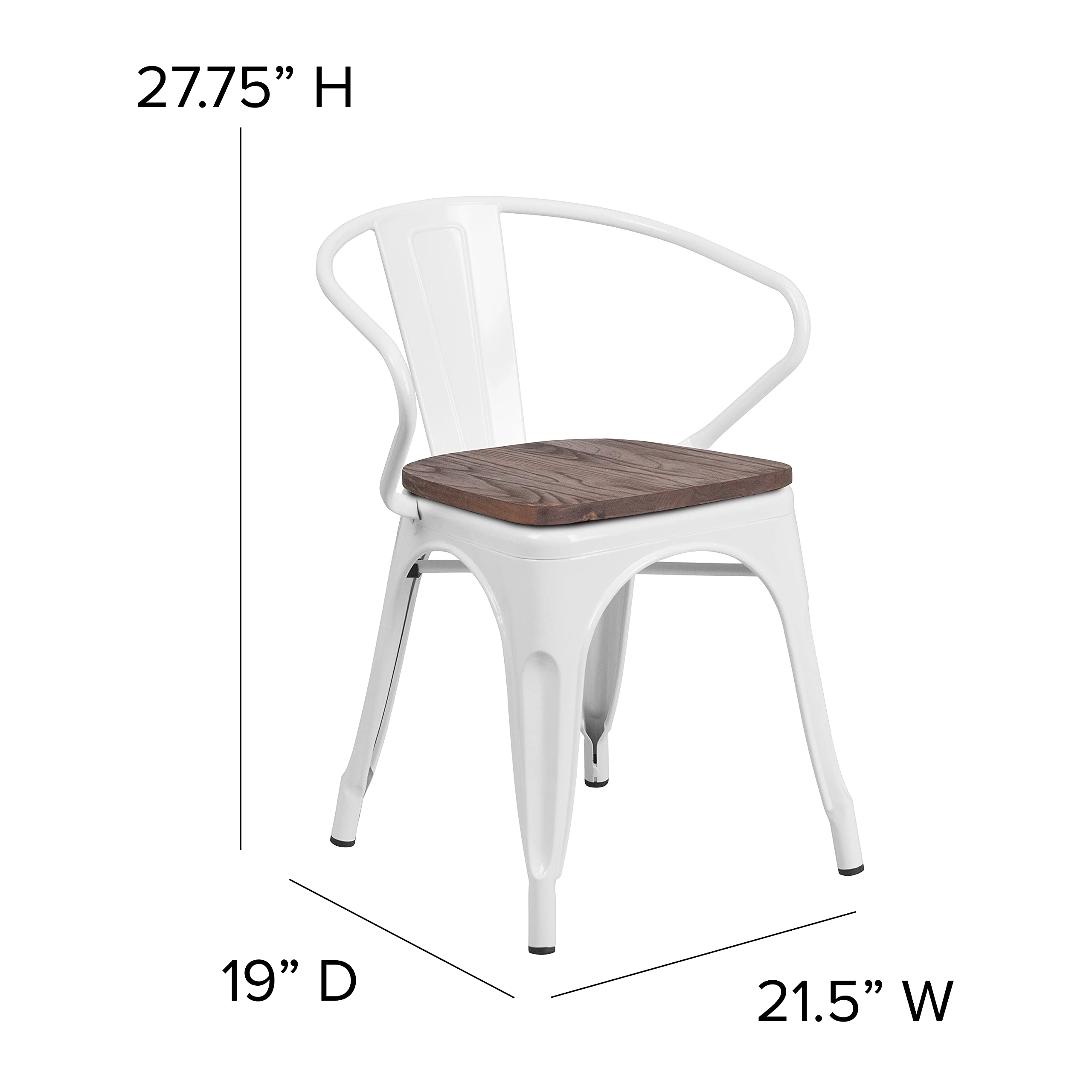 4 Pack White Metal Chairs with Wooden Seats & Arms - Durable Restaurant Furniture for Indoor & Outdoor Dining, Cafes, and Events