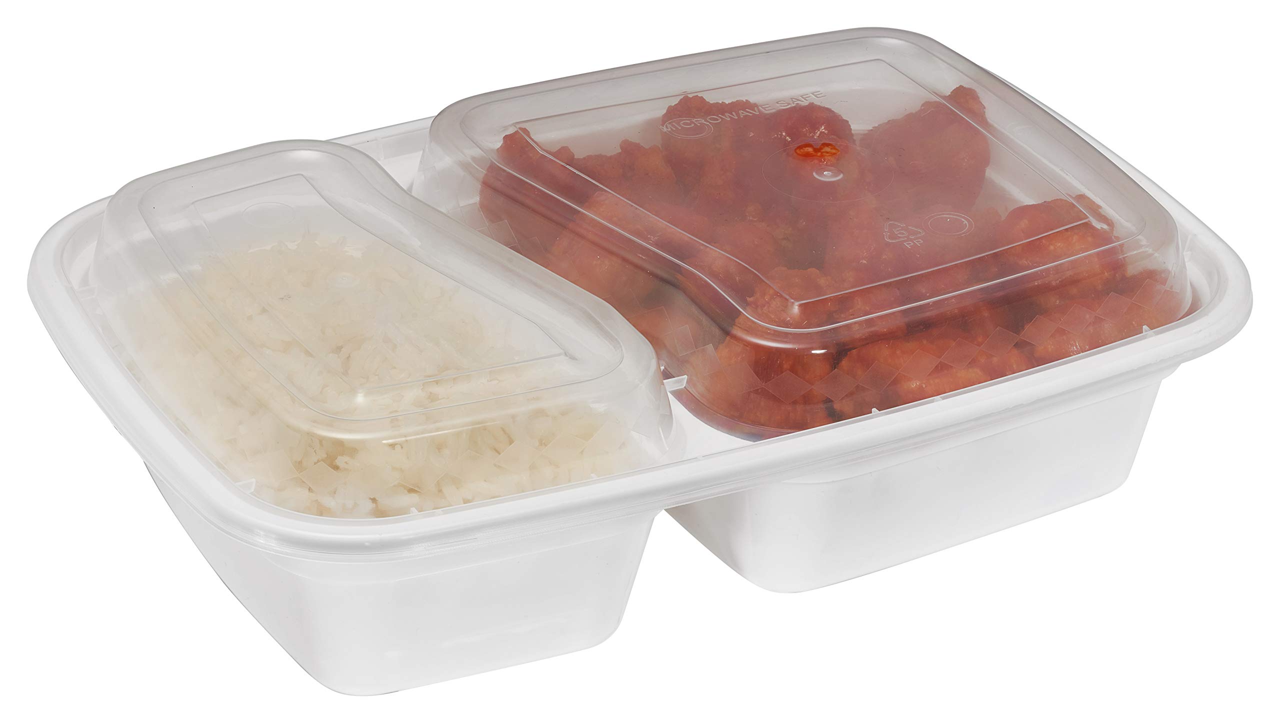 EcoQuality 150-Pack White 2-Compartment Meal Prep Containers with Lids | BPA-Free Microwave & Freezer Safe Food Storage Bento Box | Dishwasher Safe Disposable Lunch Containers for Office, School & Meal Prepping (32 oz)