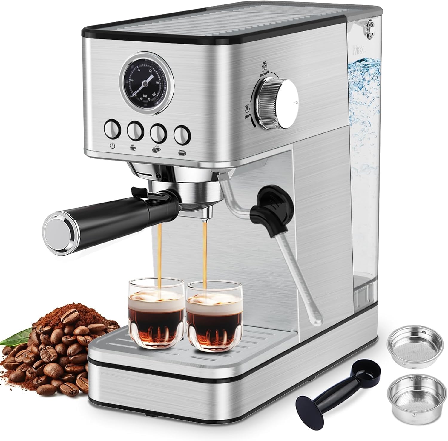20 Bar Stainless Steel Espresso Machine with Milk Frother - Professional Home Coffee Maker for Espresso, Latte & Cappuccino | Perfect for Home Baristas & Coffee Lovers (Ideal for Breakfast, Office Use & Entertaining)