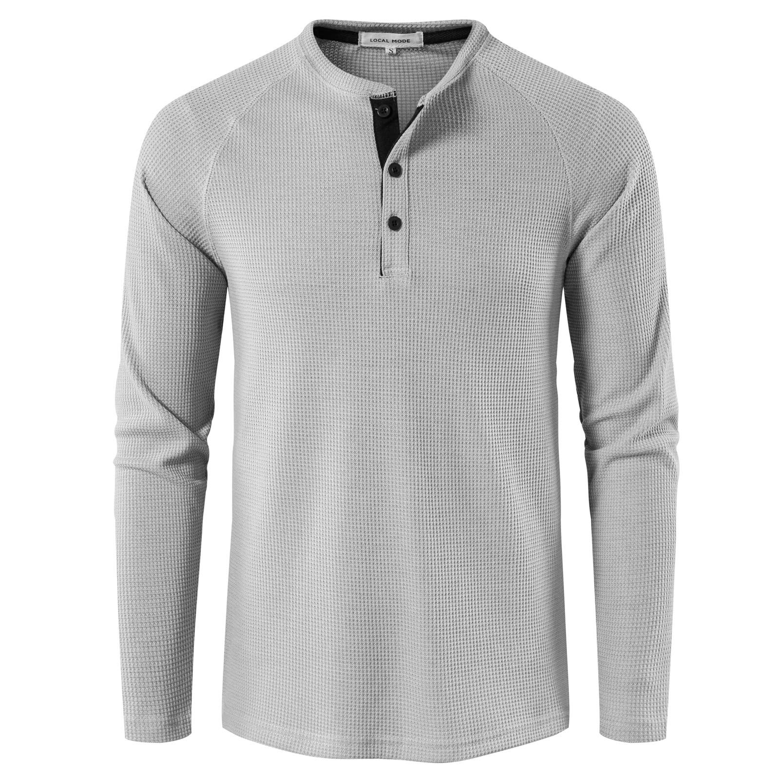 LOCALMODE Men's Casual Waffle Henley Long Sleeve Crew Neck T-Shirt | Comfortable & Stylish for Everyday Wear, Outdoor Activities & Layering