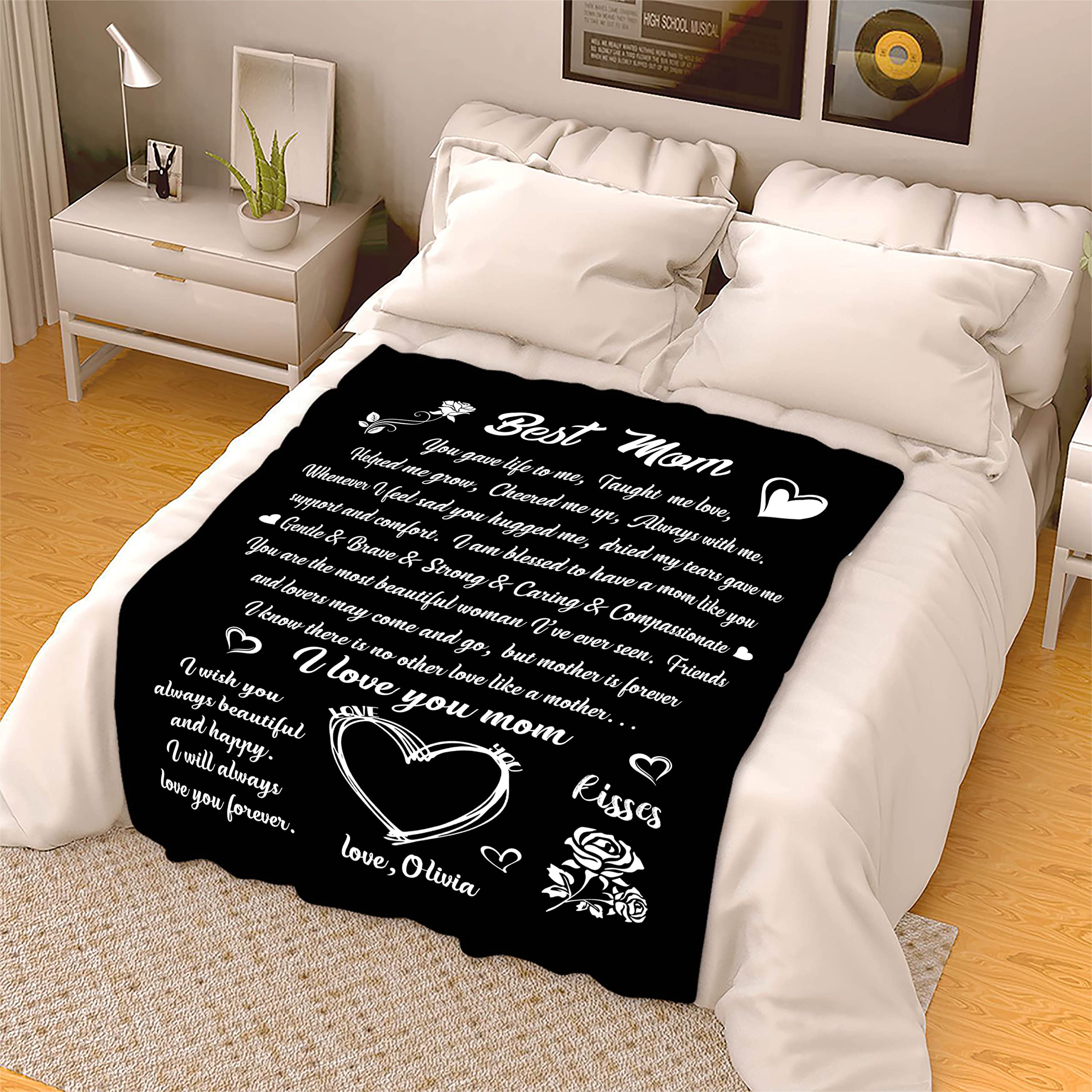 Personalized Mom Blanket - Custom Name Fleece or Sherpa Throw - Best Mother's Day, Birthday & Christmas Gift from Daughter/Son - USA Made Cozy Blanket for Cuddling, Home Decor & Special Occasions