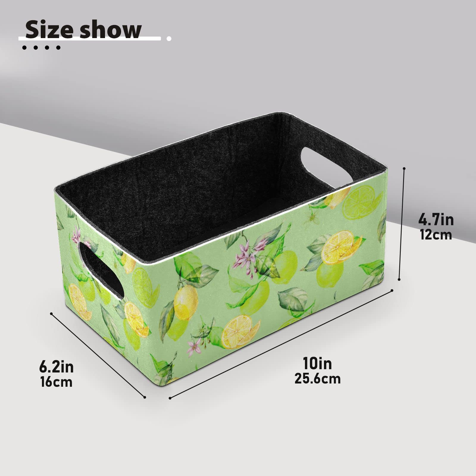 Fresh Lemons Folding Felt Storage Basket Set of 2 - Collapsible Storage Box for Clothes, Toys & Home Organization - Perfect for Nursery, Closet & Shelves (Flowers Leaves Design)