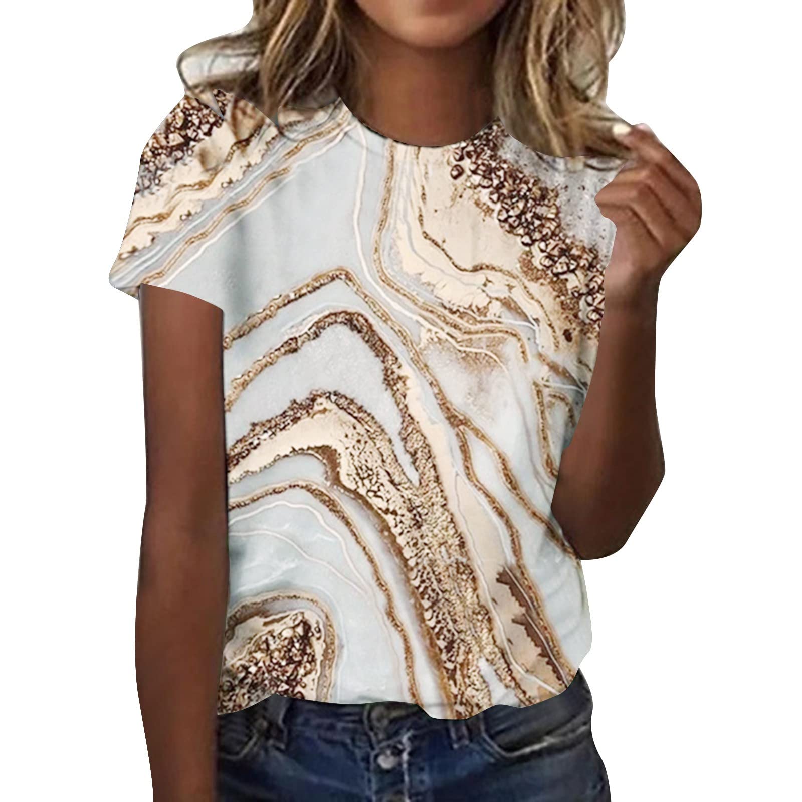 Women's Medium Cute Summer T-Shirts - Plus Size Short Sleeve Casual Tops with O-Neck Print | Perfect for Beach Outings, Daily Wear & Vacation Essentials