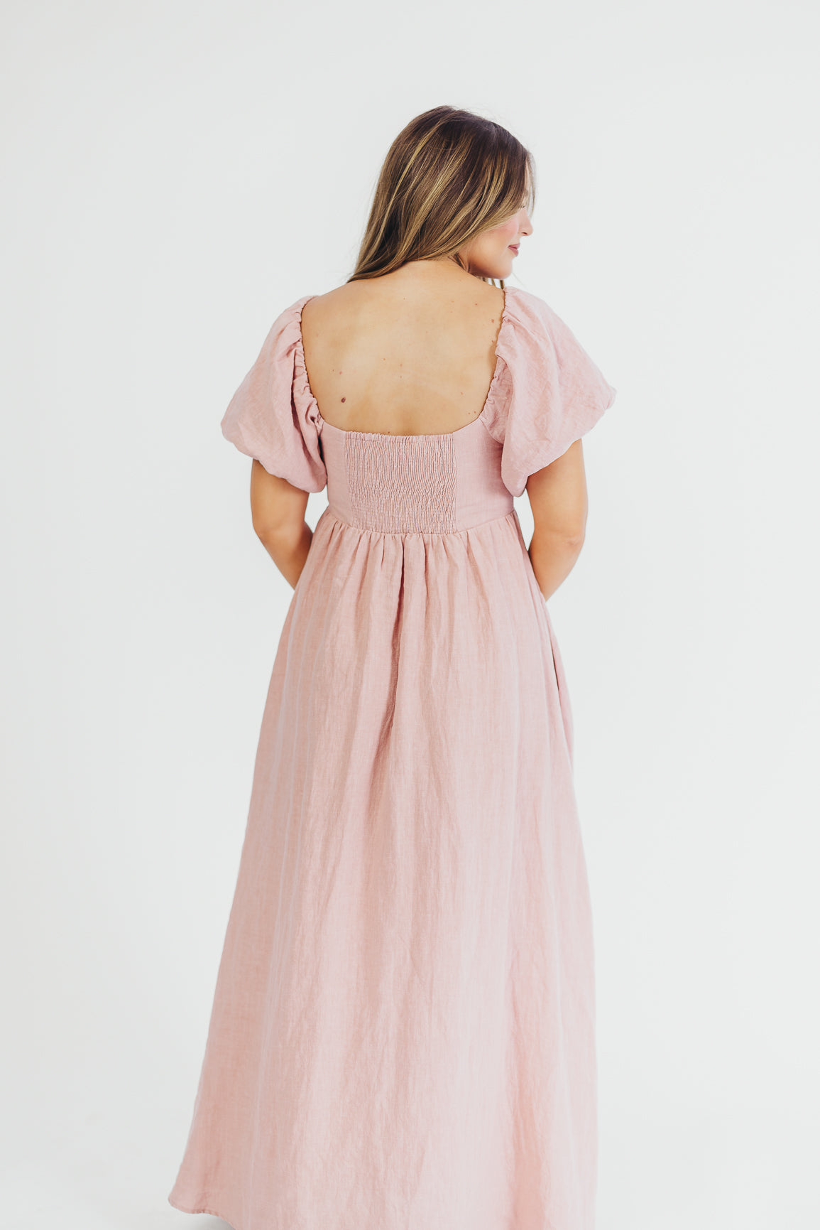 Candace Maxi Dress in Sweet Blush | 100% Linen Maternity Dress | Bump Friendly & Comfortable | Perfect for Pregnancy, Summer Outfits & Casual Occasions