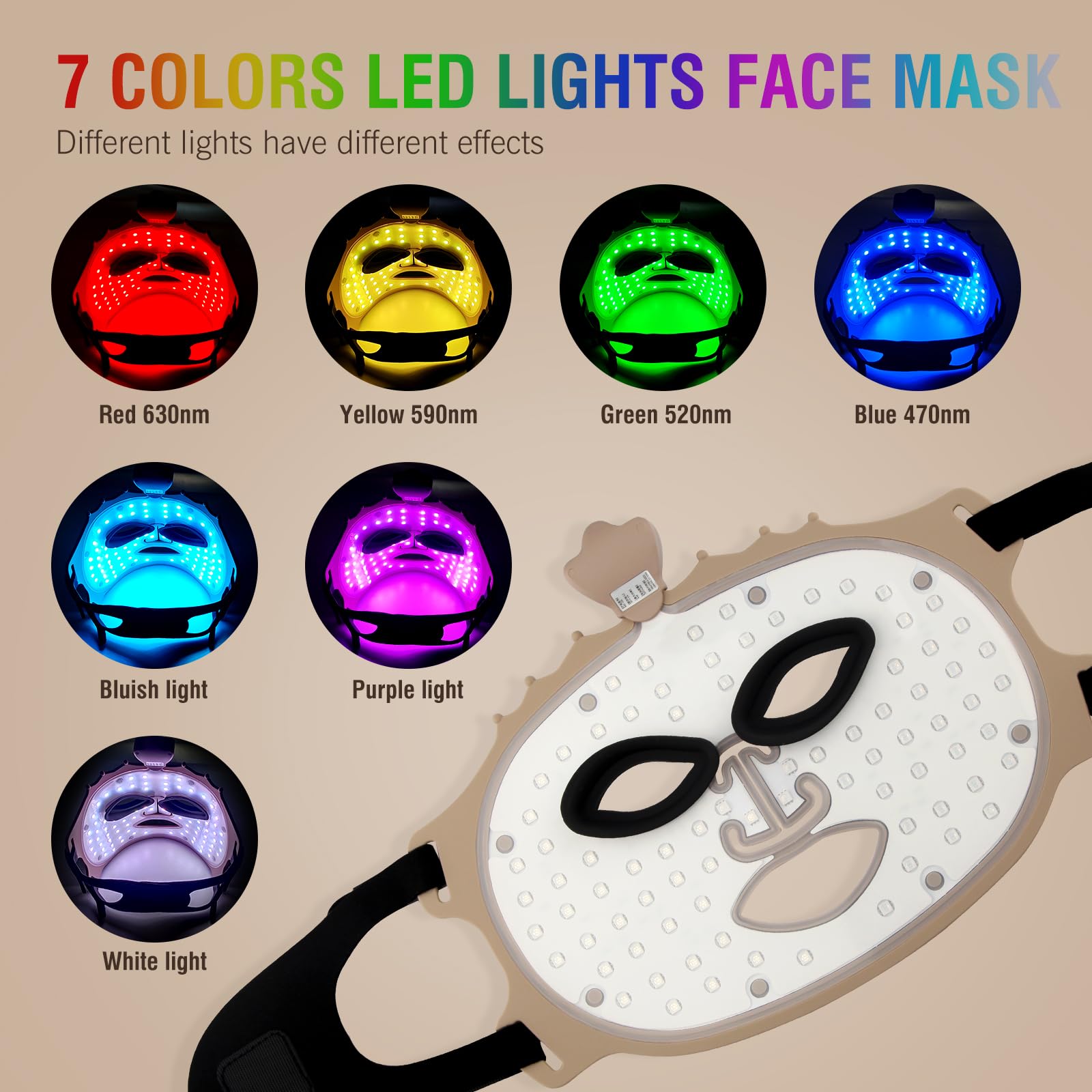 7 Color LED Face Mask Light Therapy - Red Light Therapy Mask for Anti-Aging & Wrinkle Reduction | Silicone Skin Care Mask with Eye Protection Cushion | Perfect for At-Home Facial Treatments & Spa Days