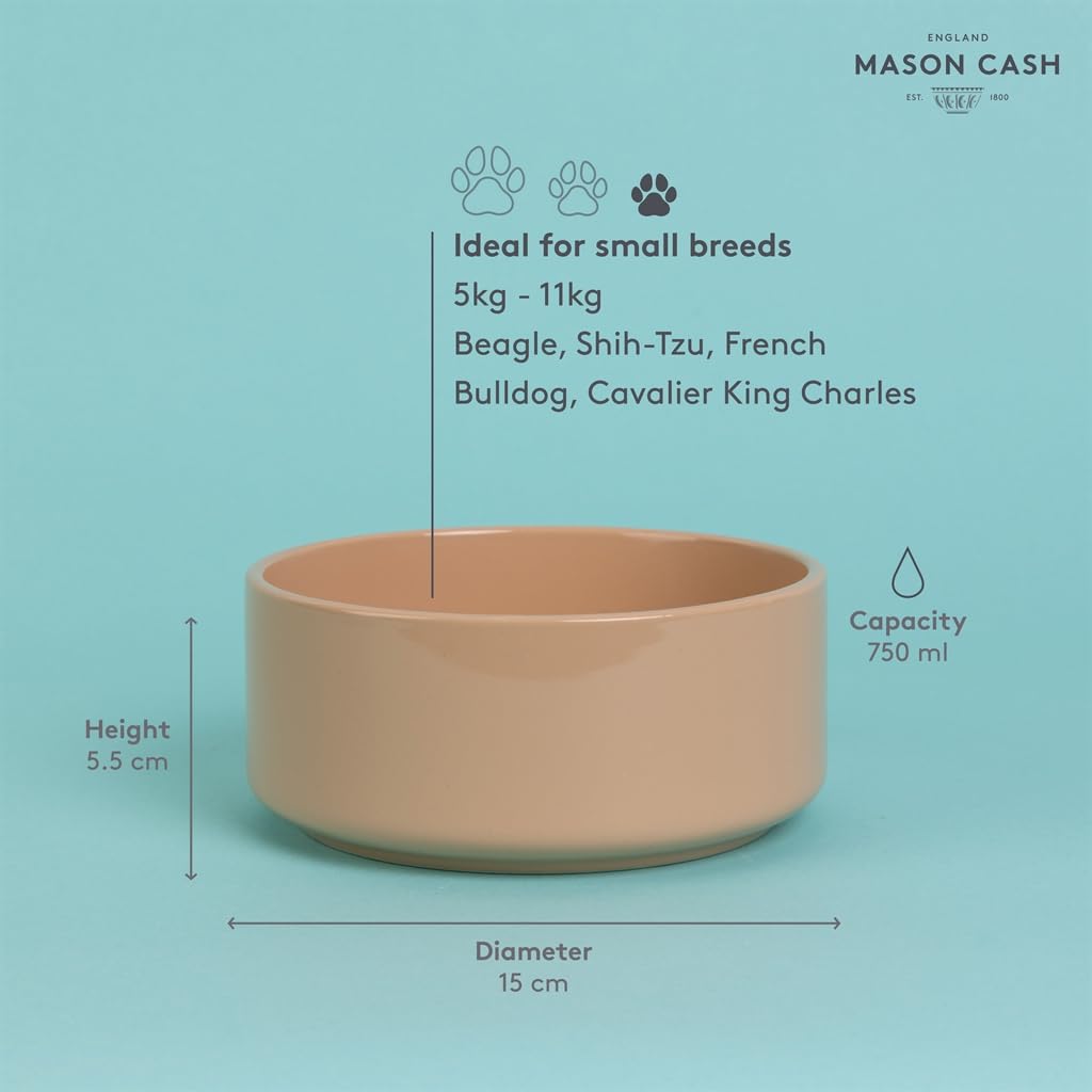 Mason Cash Cane Ceramic Dog Bowl - 6 Inch Pet Food Dish for Small & Medium Dogs - Durable & Stylish Feeding Bowl for Home, Kitchen, or Outdoor Use