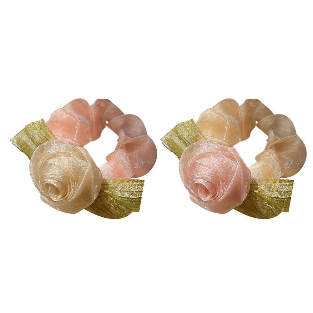 Women's Floral Hair Bands - Elastic Ribbon Rose Flower Hair Ties for Women & Girls, Ponytail Scrunchie Hair Accessories - Perfect for Parties, Weddings & Everyday Styling