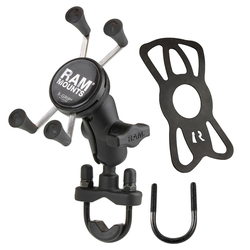 RAM MOUNTS X-Grip Small Phone Mount with Handlebar U-Bolt Base RAM-B-149Z-A-UN7U & Short Arm - Durable Motorcycle, ATV/UTV, Bike Phone Holder for Adventure, Commuting & Outdoor Activities