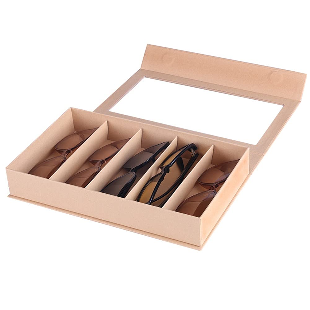 QONBV 5 Grid Sunglasses Storage Box - Portable Eyeglass Holder Case for Glasses Collection & Jewelry Organizer (27.8x16.5cm) - Perfect for Travel, Home Display & Closet Organization