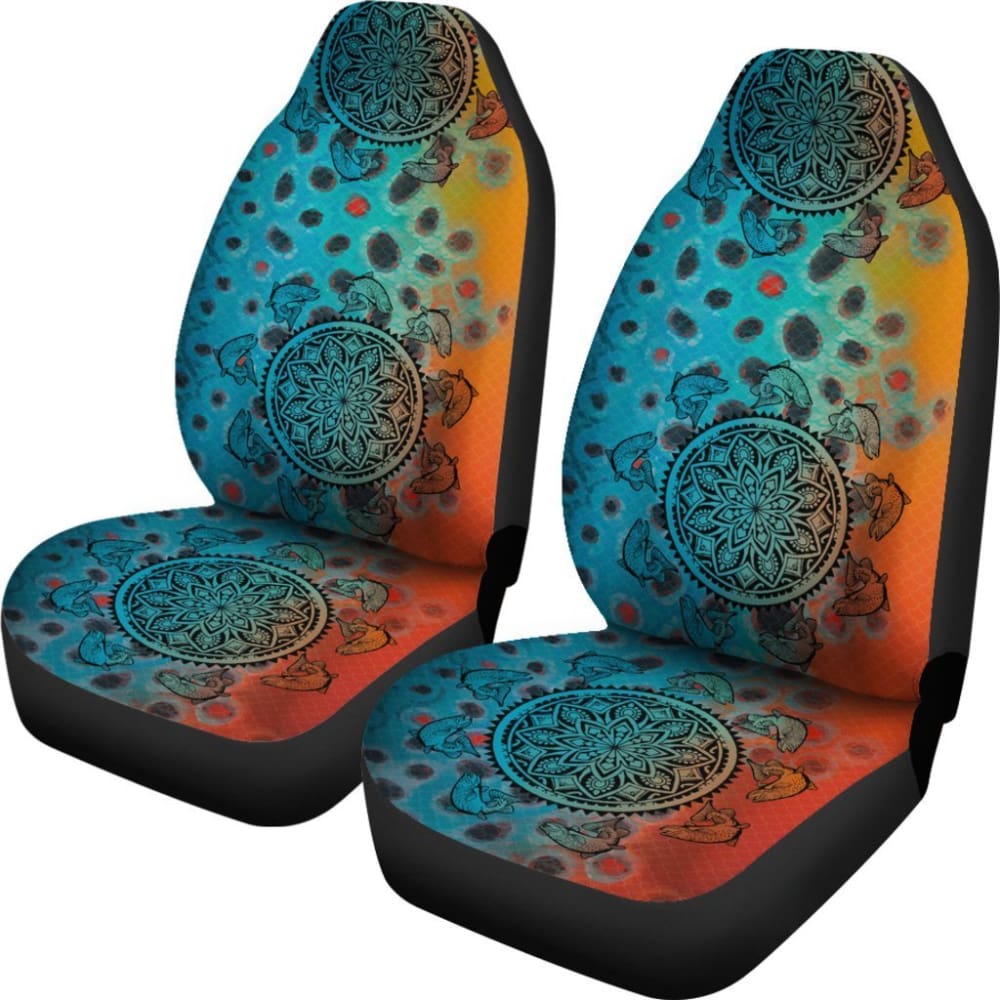 Brown Trout Mandala Pattern Fishing Car Seat Covers - Waterproof & Durable - Perfect for Outdoor Enthusiasts & Anglers - Ideal for Trucks, SUVs & Fishing Trips