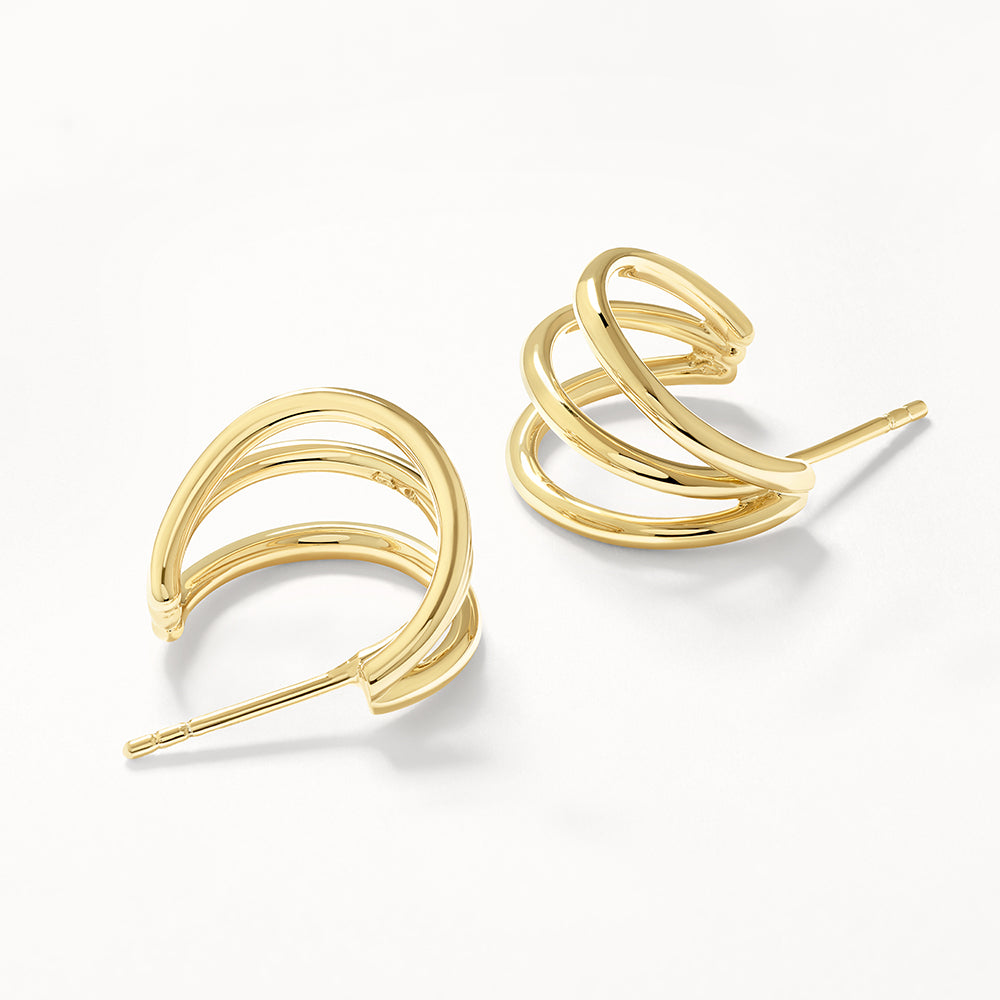 Gold Triple Hoop Stud Earrings for Women - Trendy Stackable Earrings for Everyday Wear, Parties & Special Occasions
