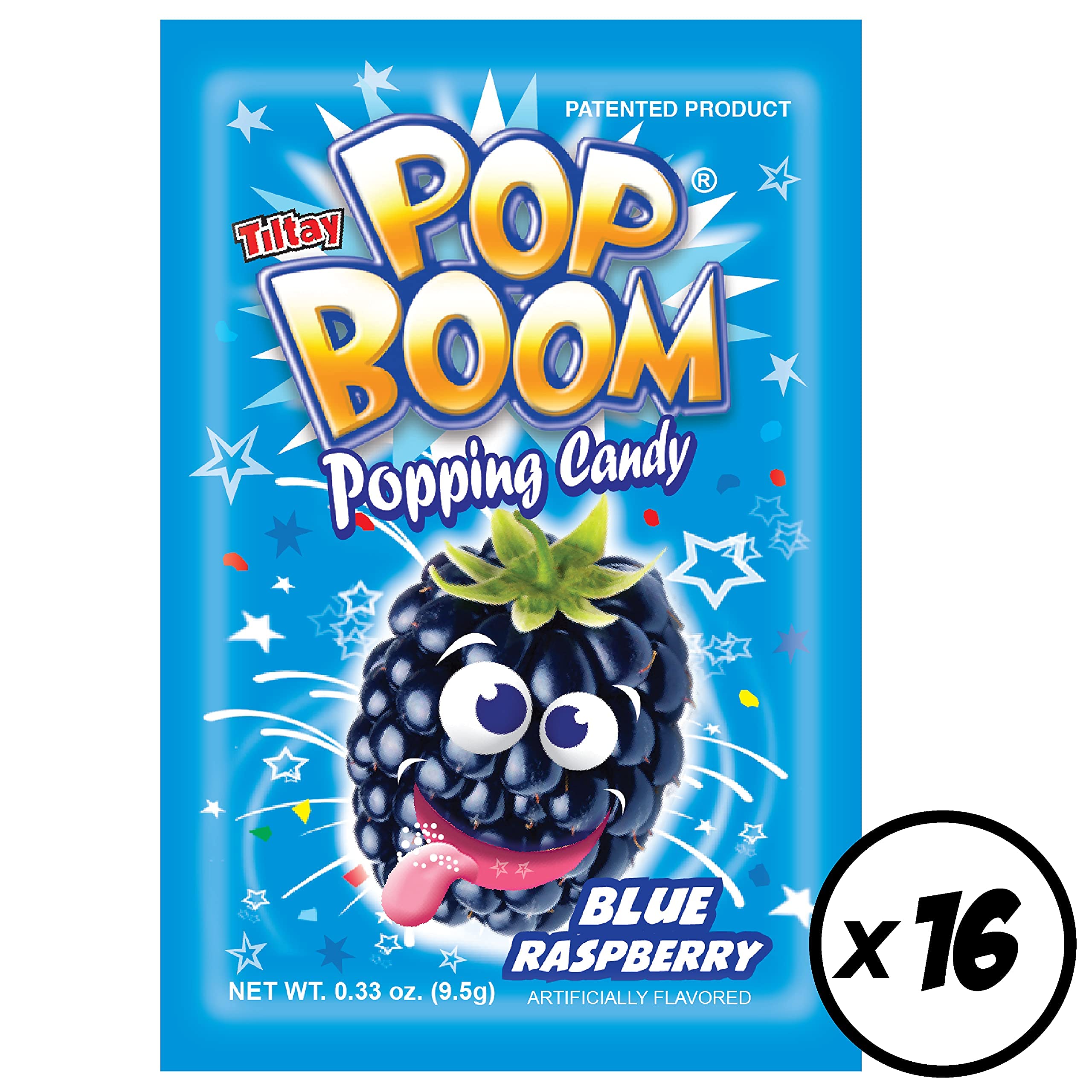 Tiltay Pop Boom Popping Candy - 16 Packs Blue Raspberry Flavor | Fun Fizzy Candy for Parties, Gifts & Movie Nights
