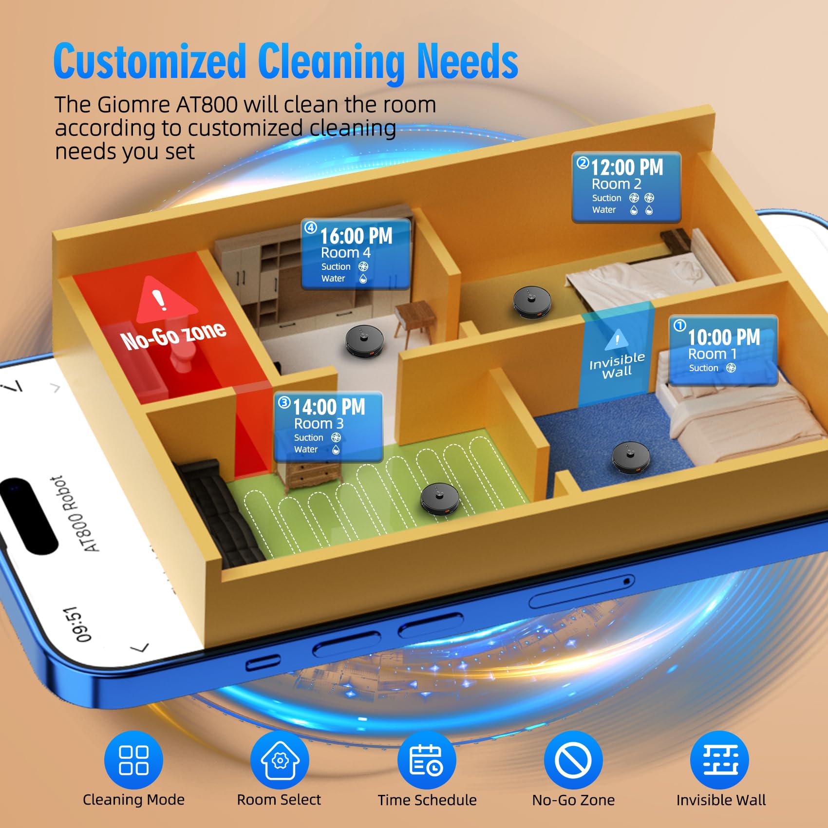 3-in-1 Robot Vacuum and Mop Combo with Self-Emptying Station (60 Days Capacity) - 5000Pa Strong Suction, LiDAR Navigation, WiFi/Alexa/App Control - Ideal for Hardwood Floors, Carpets & Pet Hair Cleaning