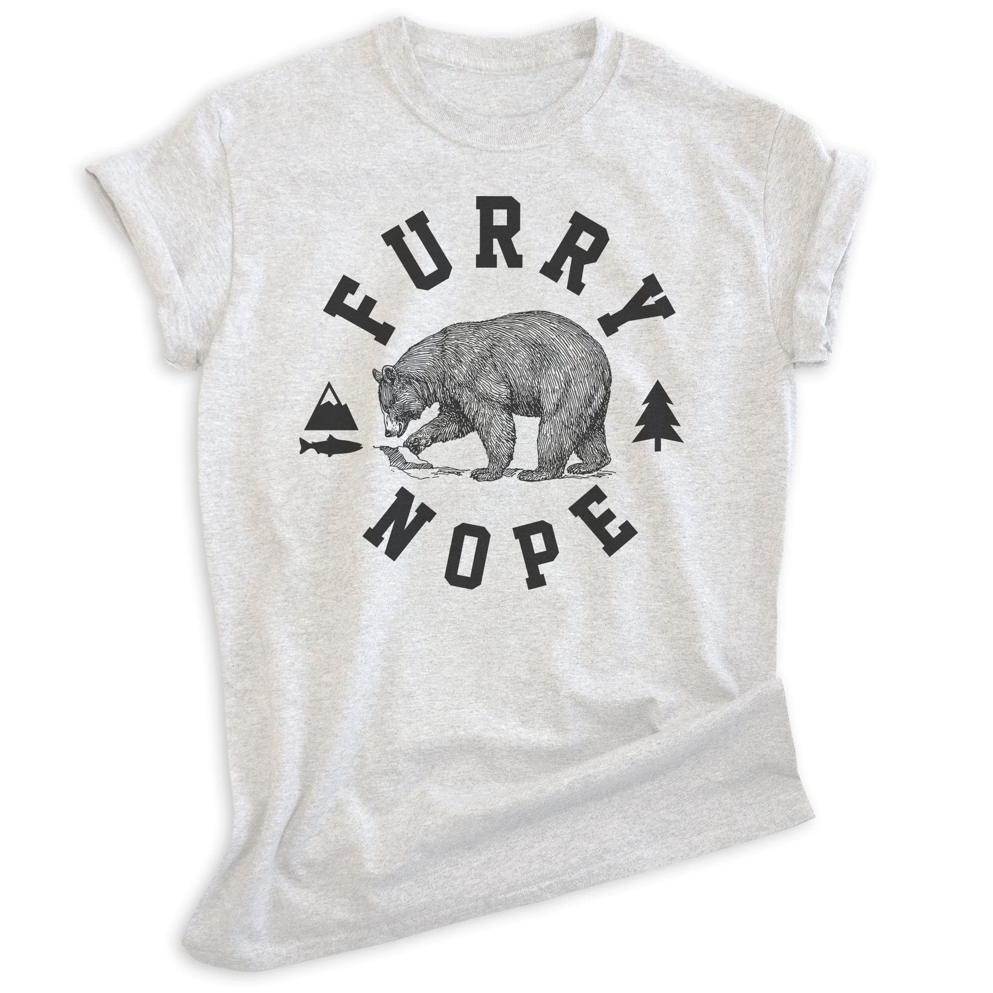 EVERTREE CLOTHING Furry Nope Bear Graphic T-Shirt - Unisex Casual Tee for Men & Women - Cute Animal Print Shirt for Outdoor Camping, Hiking & Adventure Activities
