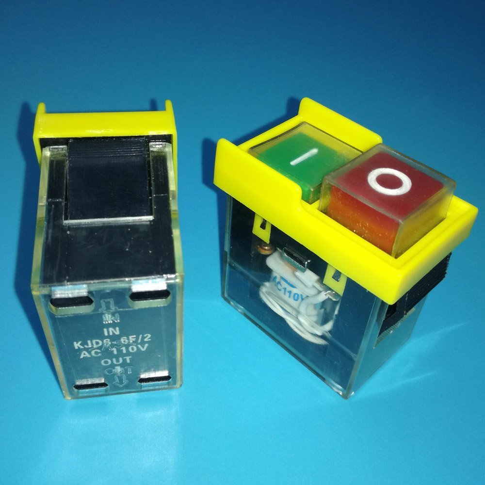 Waterproof Electromagnetic Push Button Switch - Start Stop On Off Magnetic Pushbutton for Woodworking Machinery, Table Saw, Grinder, Drill, Slicer - AC 110V 6A KJD6 6F/2 (Yellow) - Ideal for Workshop, DIY Projects, and Industrial Equipment