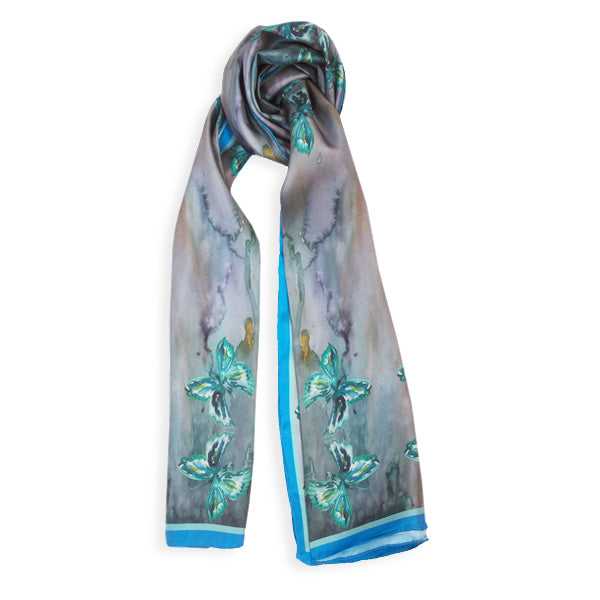 Elegant Long Silk Scarf with Spring Wings Design - Perfect for Women's Fashion Accessories, Office Wear, and Special Occasions
