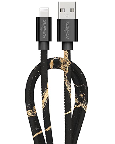 Liquipel Powertek MFi Certified Fast Charging Cable for iPhone & iPad - 6ft Lightning to USB Cable with Marble Design (Black) | Perfect for Home, Office & Travel Charging