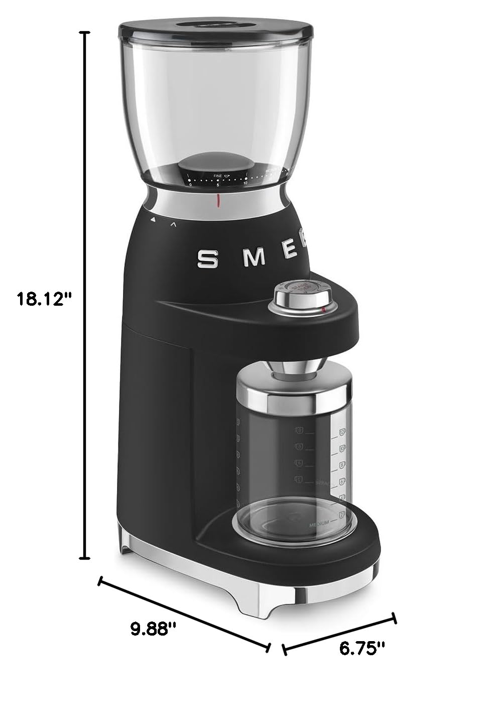SMEG Retro Electric Coffee Grinder for Fresh Ground Coffee - Stainless Steel Blades, Adjustable Coarseness, Black - Perfect for Home, Office & Espresso Bars