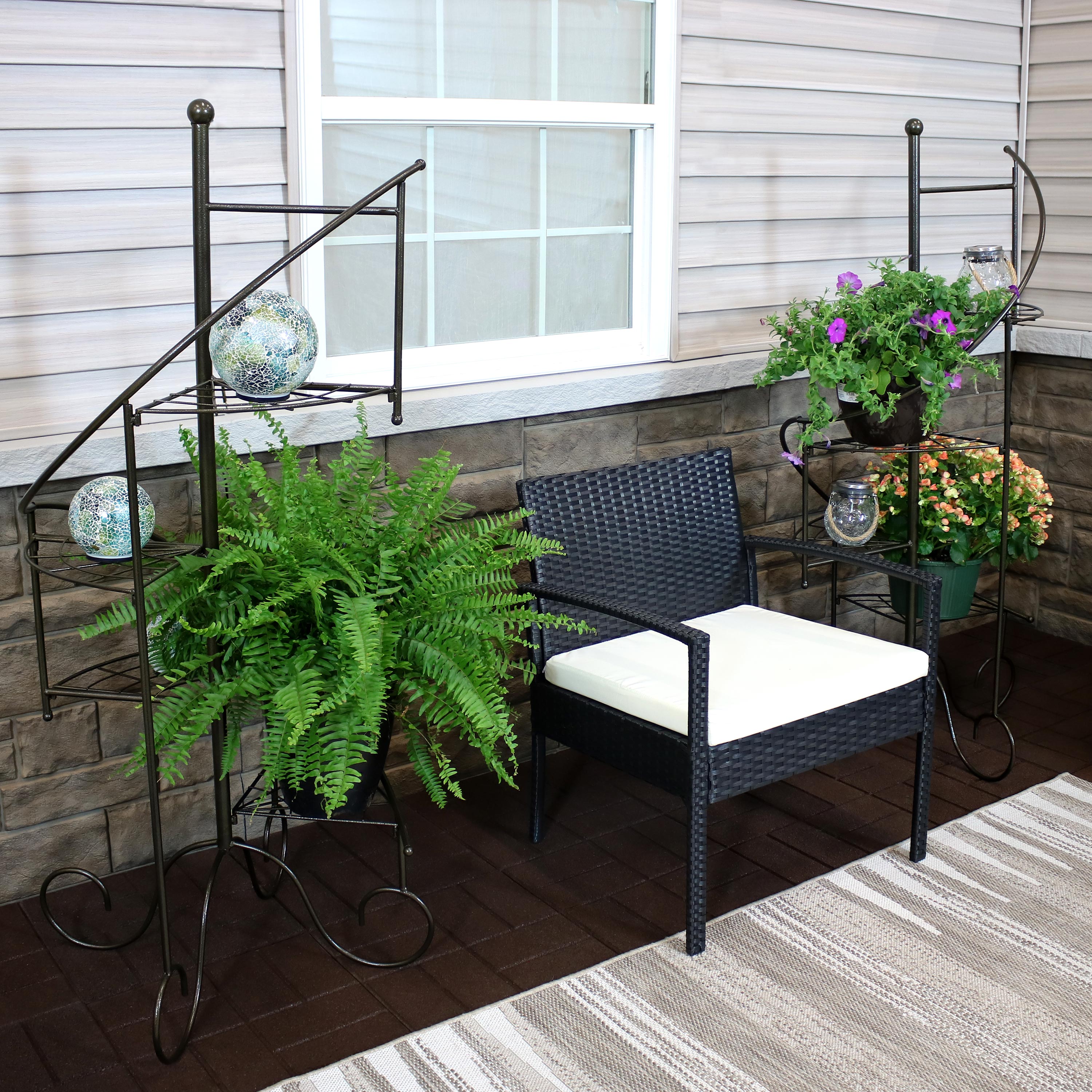4-Tier Spiral Staircase Iron Plant Stand Set of 2 - Indoor/Outdoor Flower Pot Holder for Patio, Garden & Home Decor