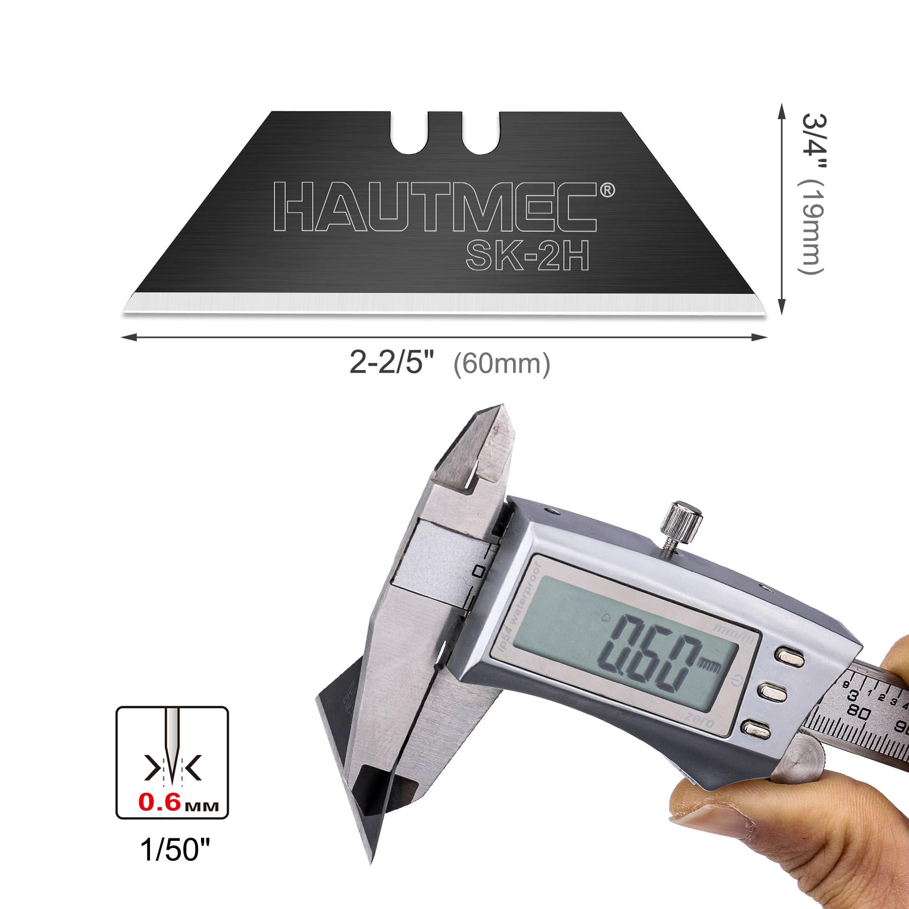 HAUTMEC 20-Pack Heavy Duty Utility Knife Blades with Safety Dispenser - SK2H Black Replacement Blades for Box Cutters & Utility Knives | Ideal for Warehouse, Packaging, DIY Projects & Home Use