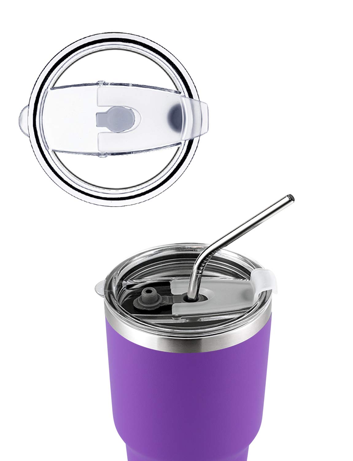 30oz Purple Stainless Steel Tumbler with Straw & Lid - Vacuum Insulated for Hot/Cold Drinks - Perfect for Travel & Office