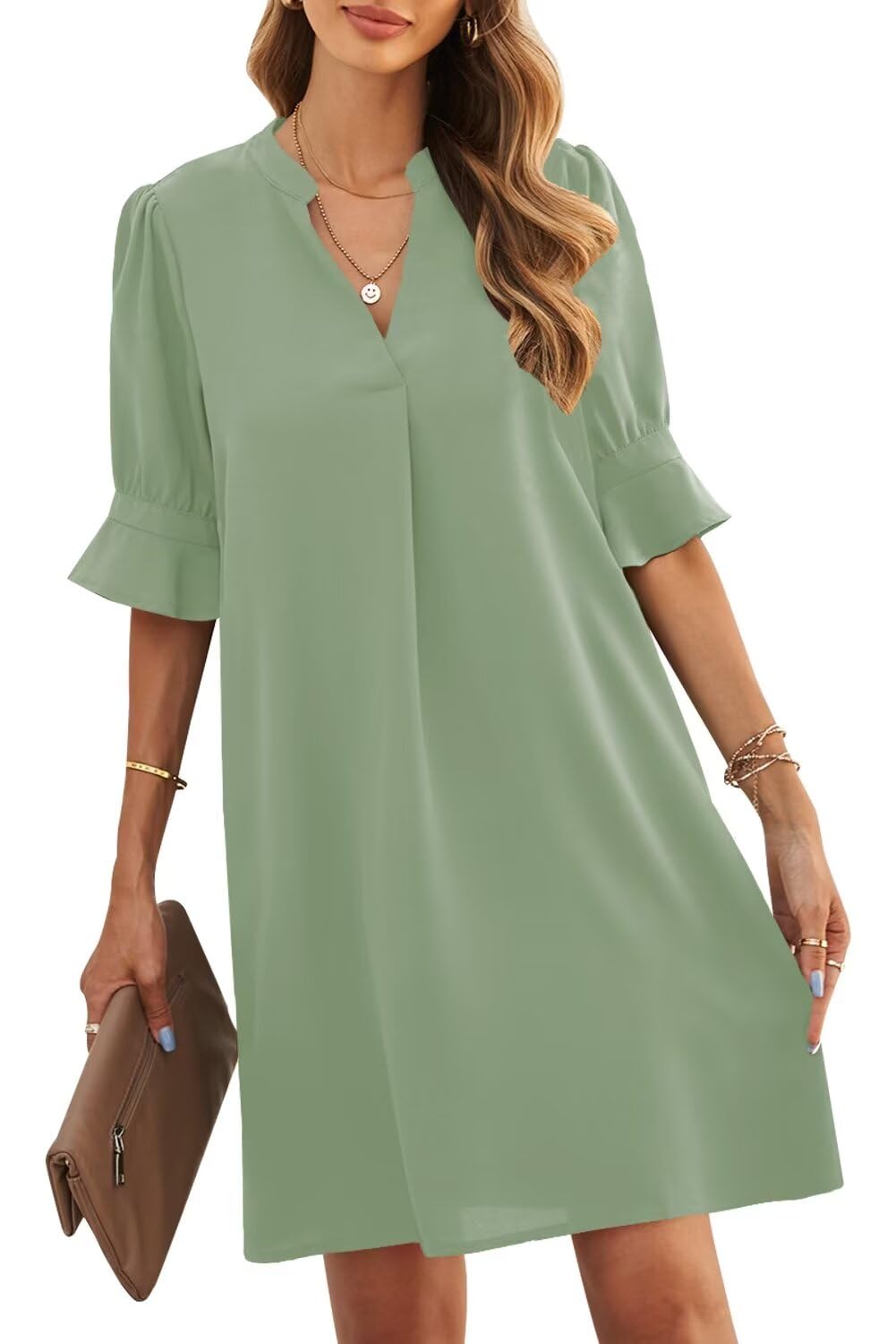 JOCAFIYE Women's Casual Short Sleeve V-Neck Summer Dress 2025 - Flowy Comfort for Beach, Vacation & Everyday Wear
