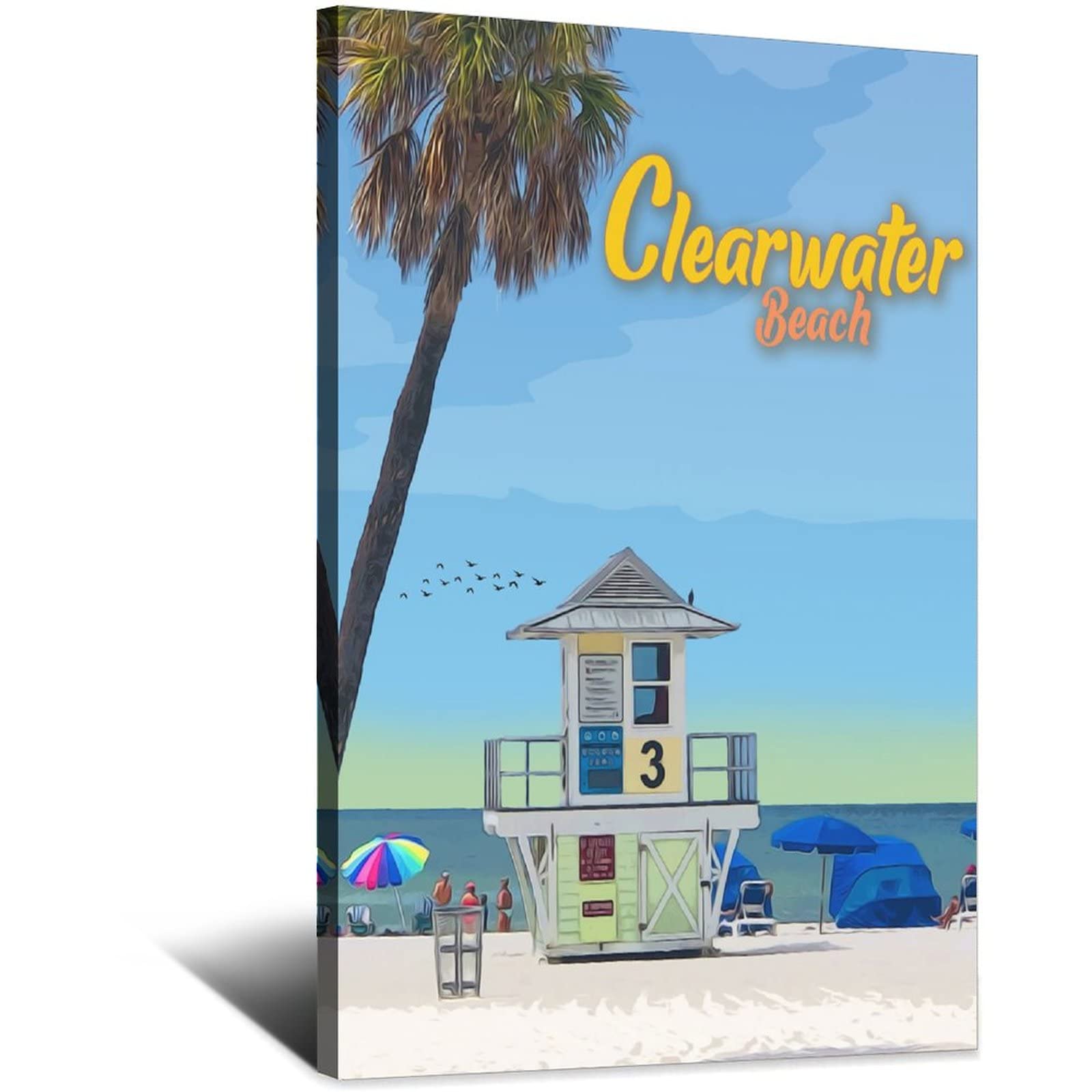 Vintage Clearwater Beach Florida Travel Poster - Wall Art Decor, Canvas Painting for Home & Office (16x24 Inches, 40x60cm) - Perfect for Beach House, Living Room & Coastal Theme Decorations