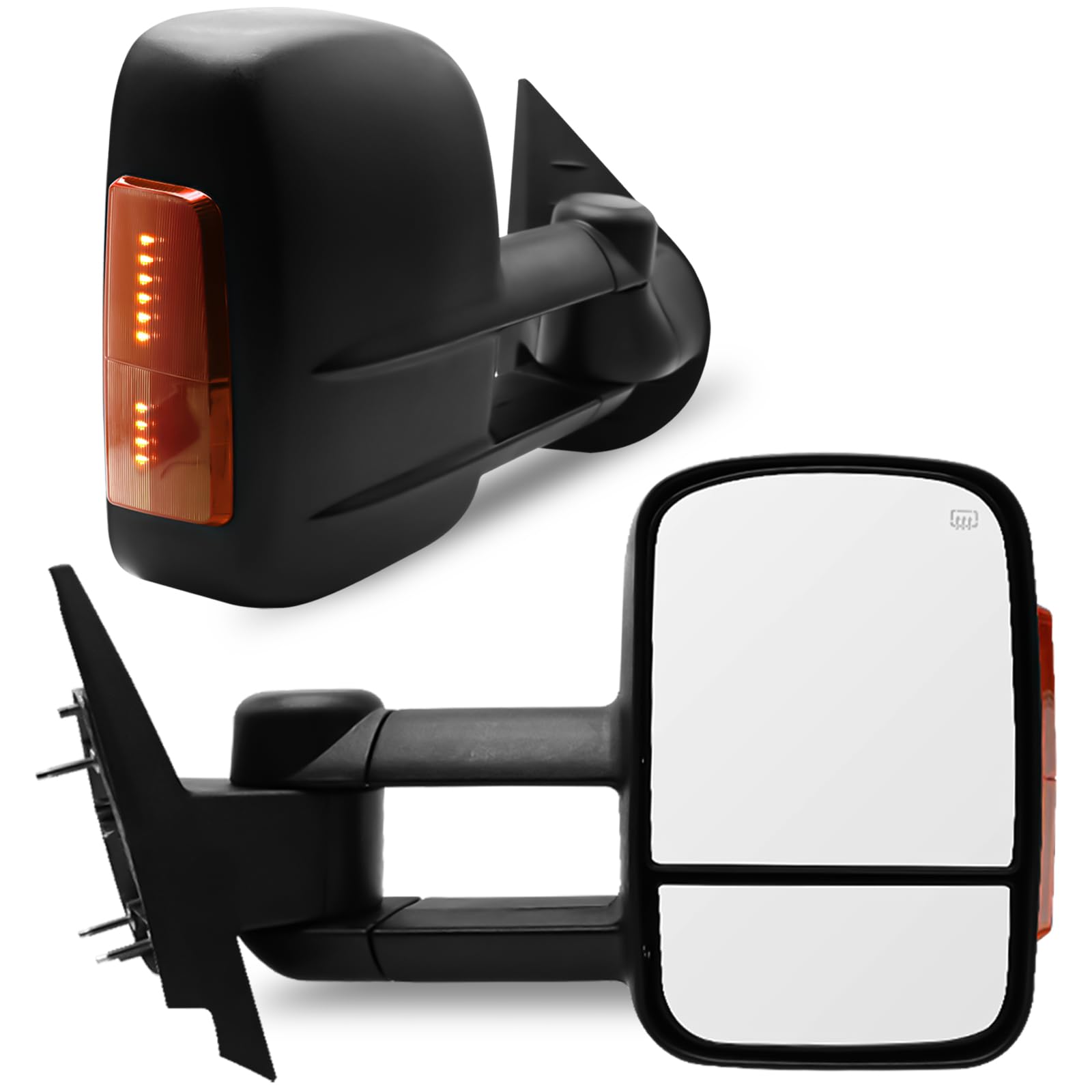 Heavy Duty Towing Mirrors for 2007-2014 Chevy Silverado 1500/2500/3500 HD, Tahoe, GMC Sierra, Yukon, Suburban & Avalanche - Power Heated Manual Folding Black Mirrors with Amber LED Turn Signals | Perfect for RV Towing, Camping & Off-Road Adventures