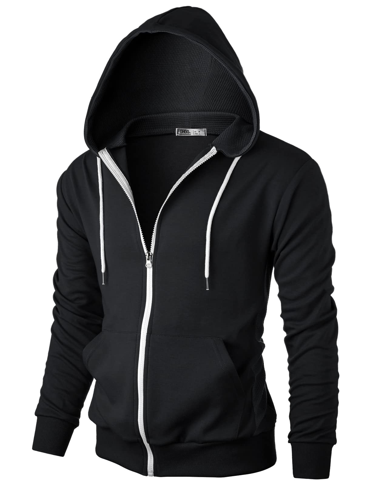 Men's Slim Fit Lightweight Zip-Up Hoodie with Kangaroo Pocket - Waffle Knit Long Sleeve Pullover for Casual Wear, Outdoor Activities & Layering