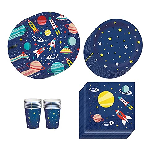Space-Themed Birthday Party Supplies Set for 20 Guests - Disposable Paper Plates, Cups, Napkins & Solar System Decorations | Galaxy Party Decor with Planets, Rockets & Stars | Perfect for Kids' Space Birthday Parties, Astronaut-Themed Events & Cosmic Celebrations