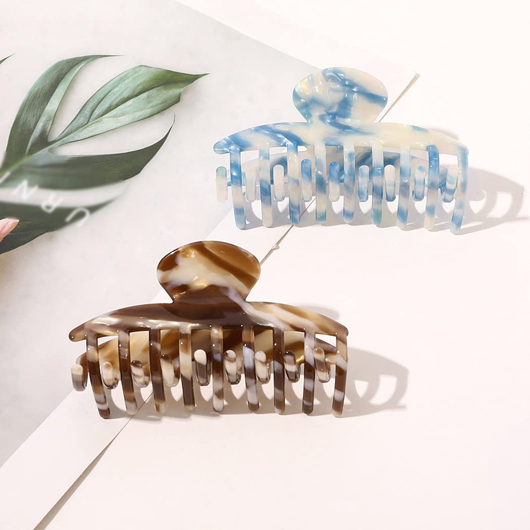 Dorakitten Large Modern Fashion Hair Claw Clips - 2PCS Acrylic Interlocking Teeth Ponytail Holders for Women, Elegant Bathroom Hair Grips (Perfect for Home, Office & Travel)