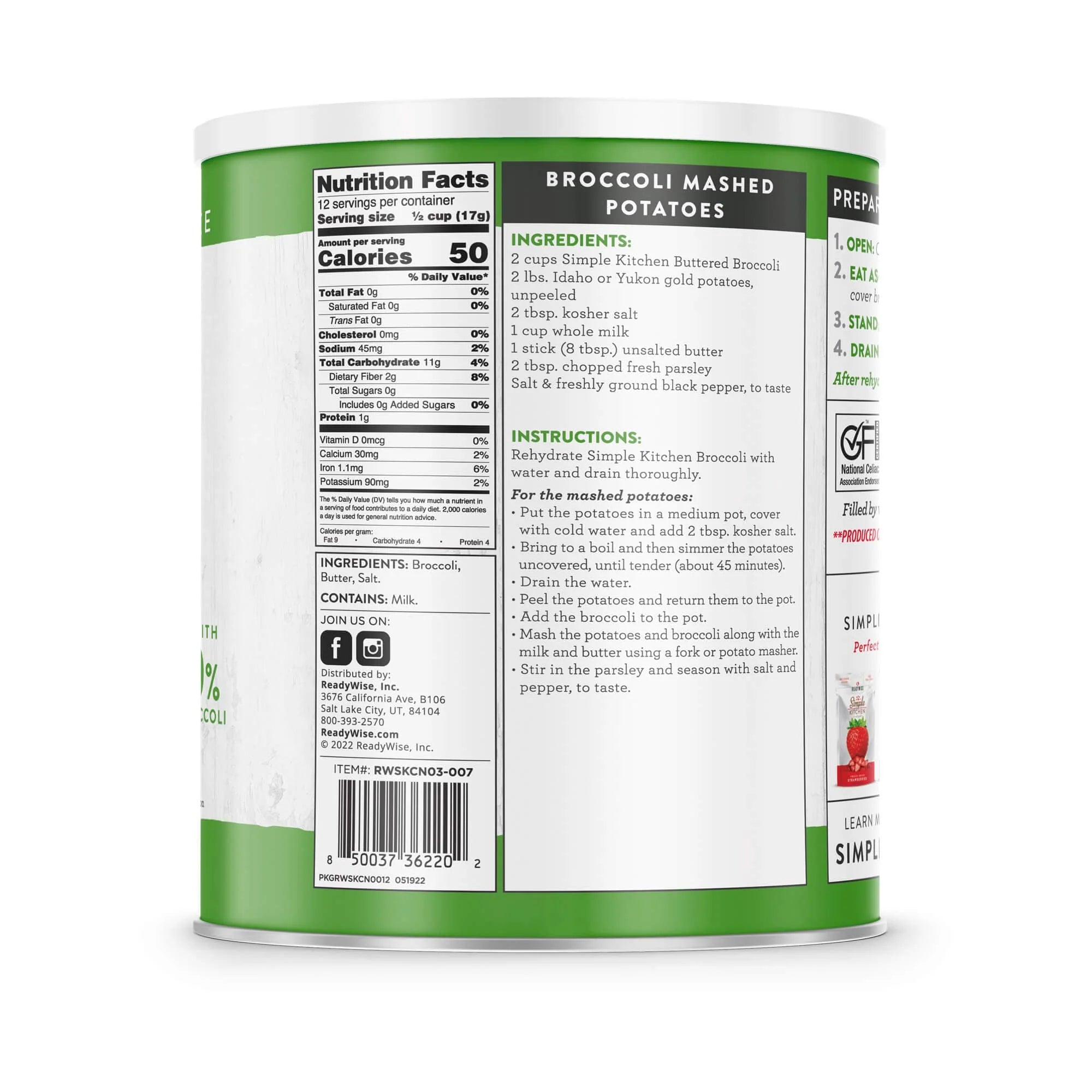ReadyWise Freeze Dried Buttered Broccoli - 12 Servings | Emergency Food, Camping & Survival Supplies | Long Shelf Life for Preppers & Outdoor Adventures
