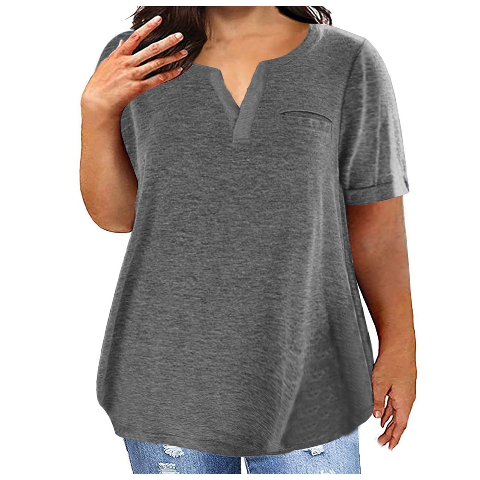Trendy 2024 Plus Size Women's V-Neck Blouses with Pockets - Casual Comfort for Work & Outings