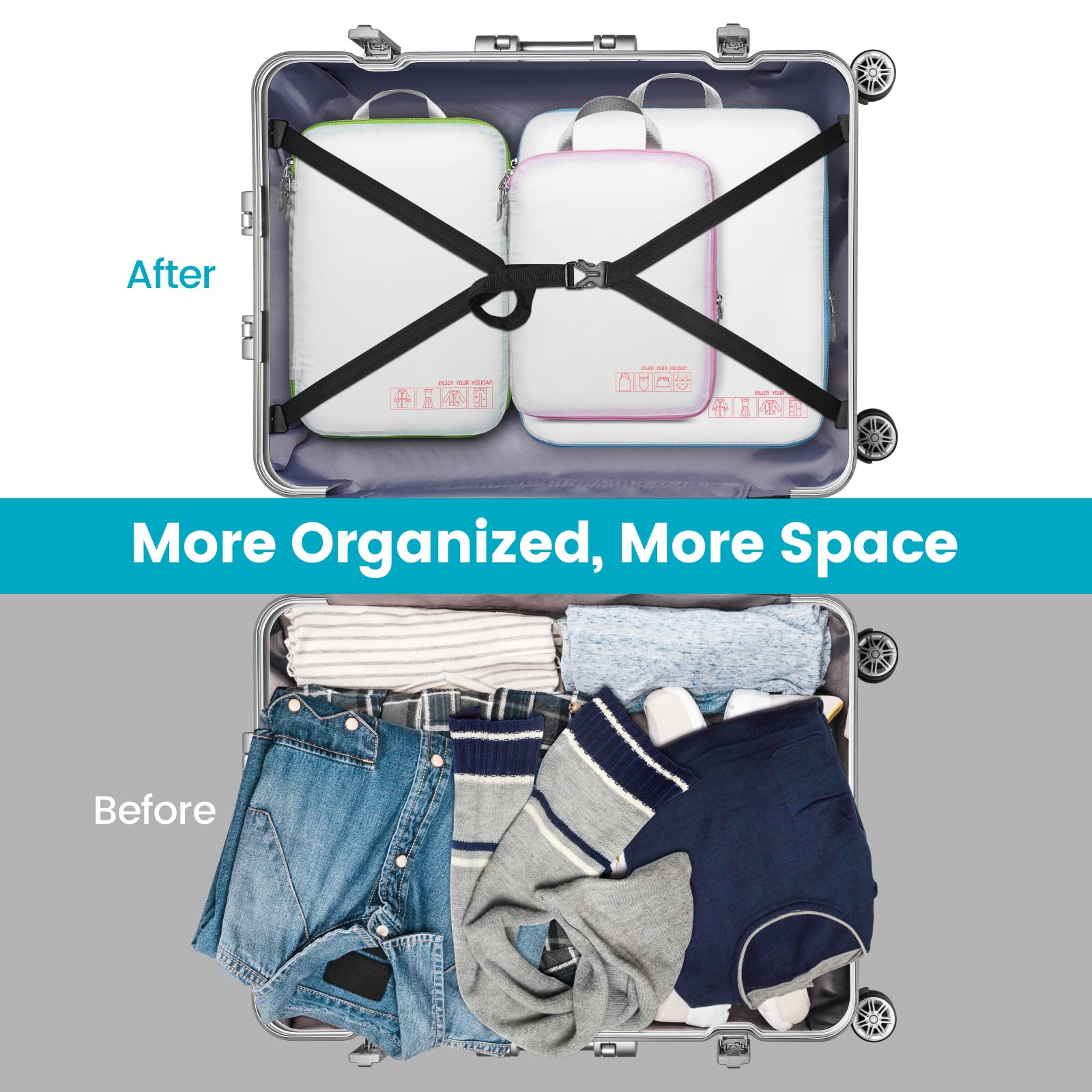 Cambond Compression Packing Cubes Set - 4-Piece Travel Organizer for Suitcases & Carry-On Luggage | Space-Saving Travel Essentials for Women & Men | Perfect for Business Trips, Vacations & Weekend Getaways
