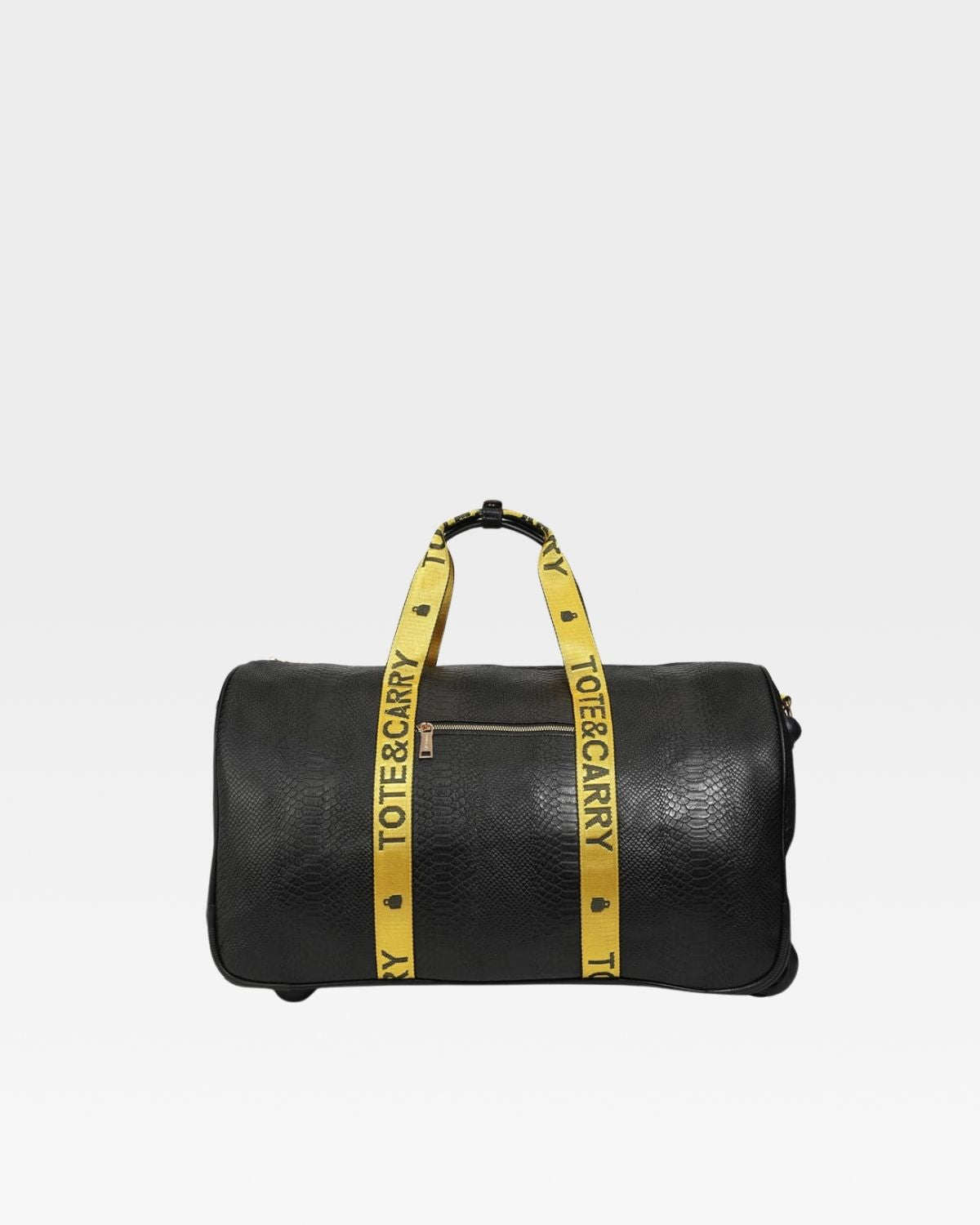 Black & Yellow Rolling Duffle Bag with Caution Tape Design - Perfect for Travel, Gym, and Work Commutes | Heavy-Duty Luggage with Wheels